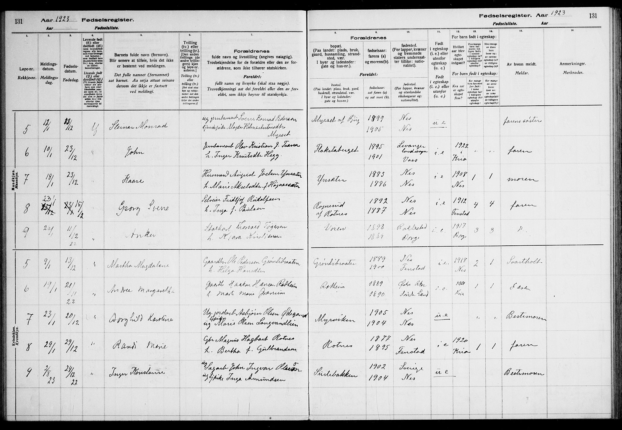 Nes prestekontor Kirkebøker, AV/SAO-A-10410/J/Ja/L0001: Birth register no. 1, 1916-1926, p. 131