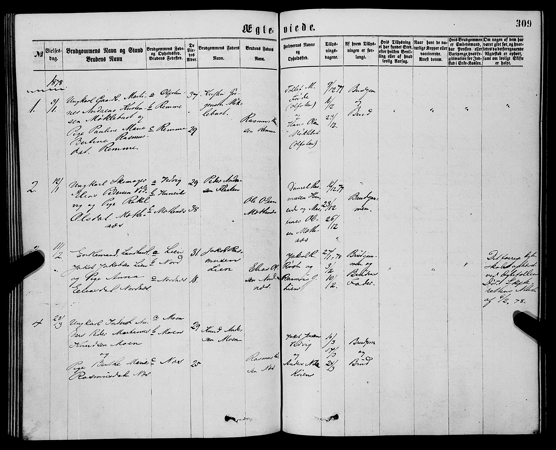 Eid sokneprestembete, SAB/A-82301/H/Haa/Haaa/L0010: Parish register (official) no. A 10, 1867-1878, p. 309