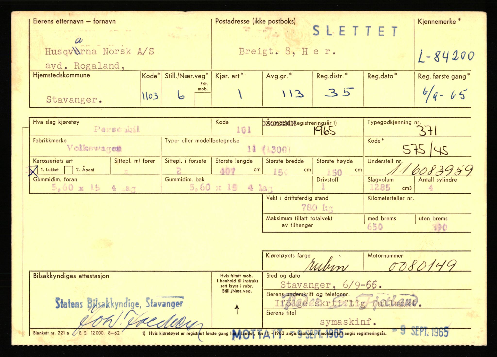 Stavanger trafikkstasjon, AV/SAST-A-101942/0/F/L0073: L-84100 - L-86499, 1930-1971, p. 111