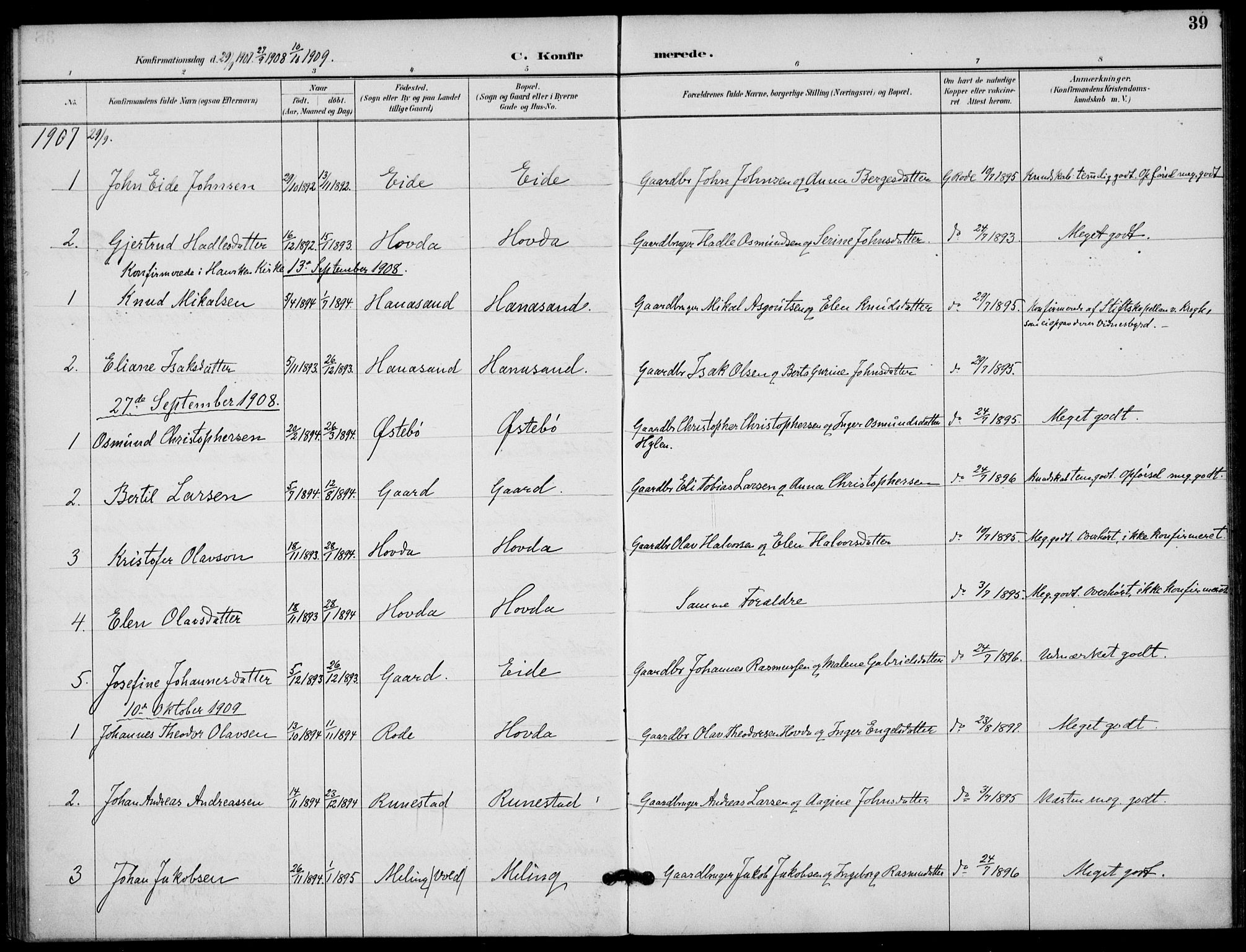 Finnøy sokneprestkontor, SAST/A-101825/H/Ha/Haa/L0012: Parish register (official) no. A 12, 1889-1917, p. 39