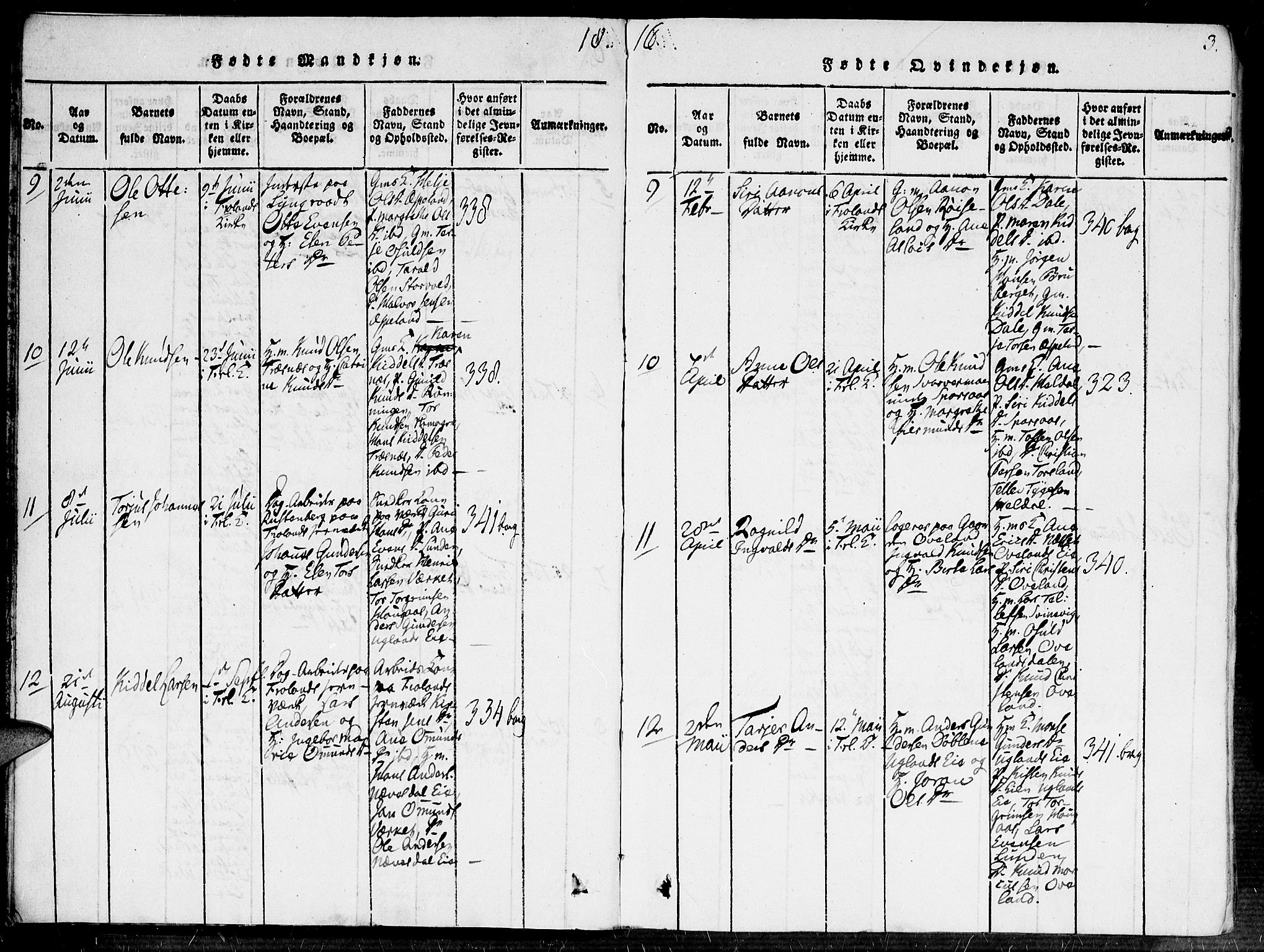 Fjære sokneprestkontor, AV/SAK-1111-0011/F/Fa/L0001: Parish register (official) no. A 1 /2, 1816-1826, p. 3