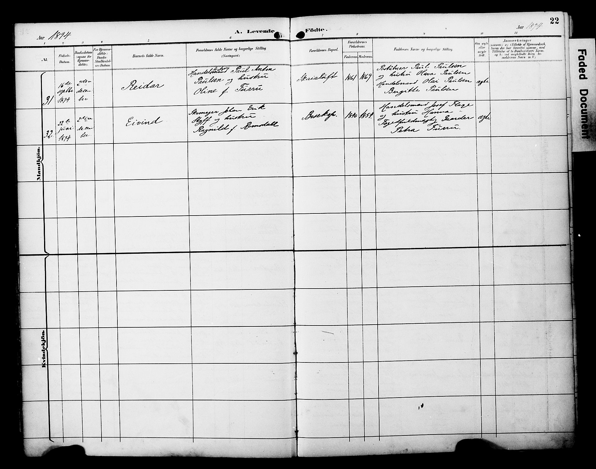 Alta sokneprestkontor, SATØ/S-1338/H/Ha/L0003.kirke: Parish register (official) no. 3, 1892-1904, p. 22