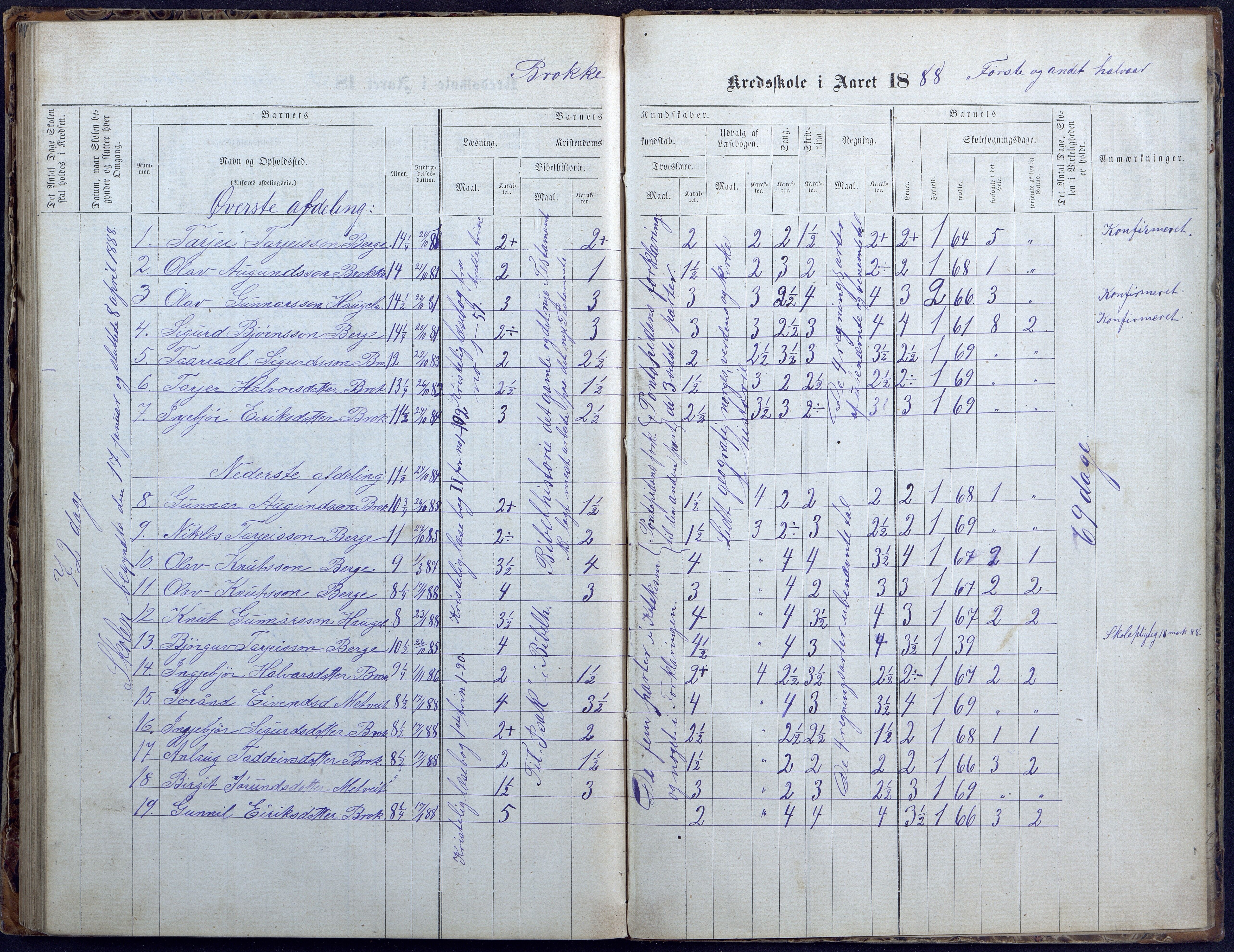 Hylestad kommune, AAKS/KA0939-PK/03/03b/L0004: Skoleprotokoll for Haugen og Brokke krets, 1863-1888