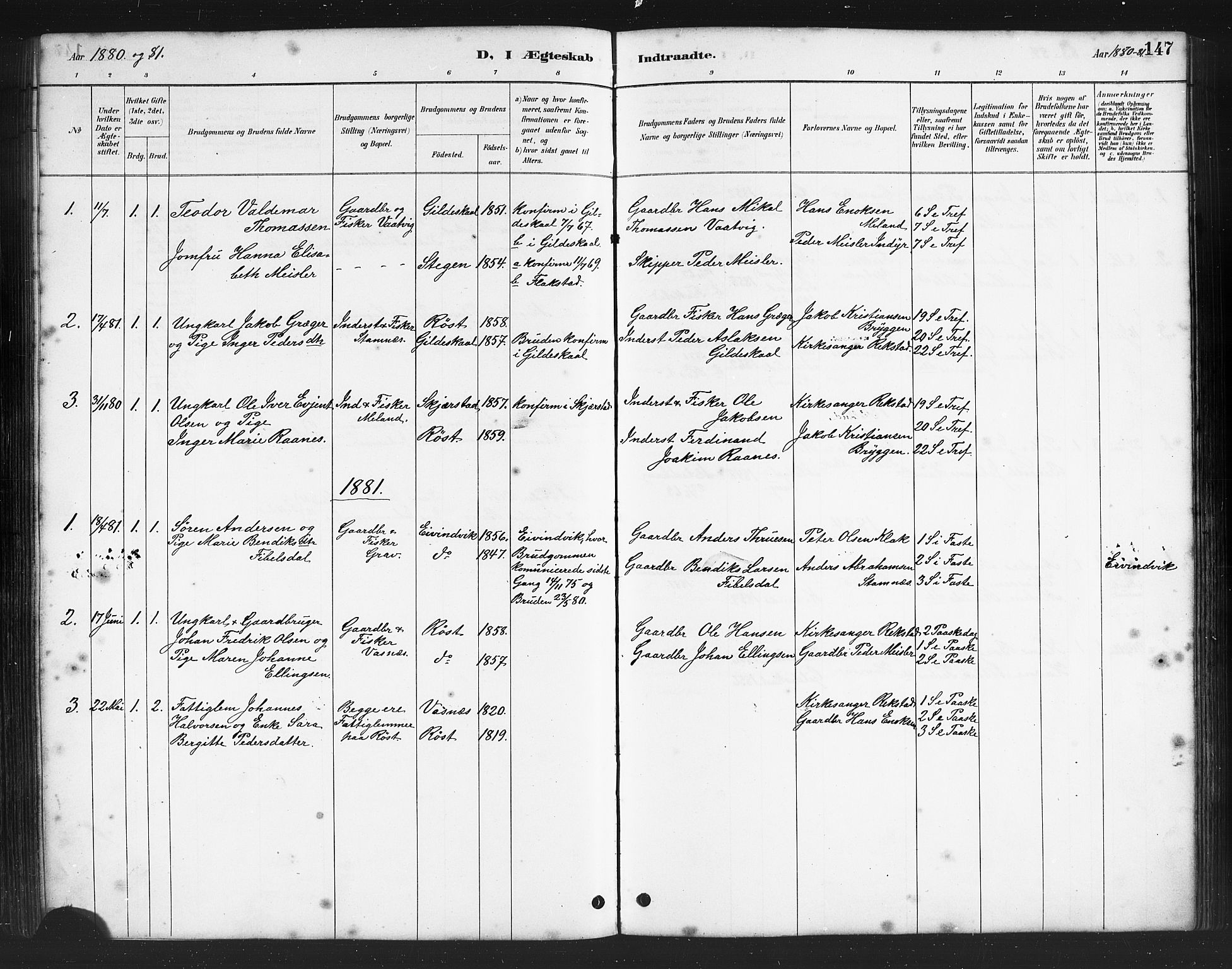 Ministerialprotokoller, klokkerbøker og fødselsregistre - Nordland, AV/SAT-A-1459/808/L0131: Parish register (copy) no. 808C02, 1879-1919, p. 147