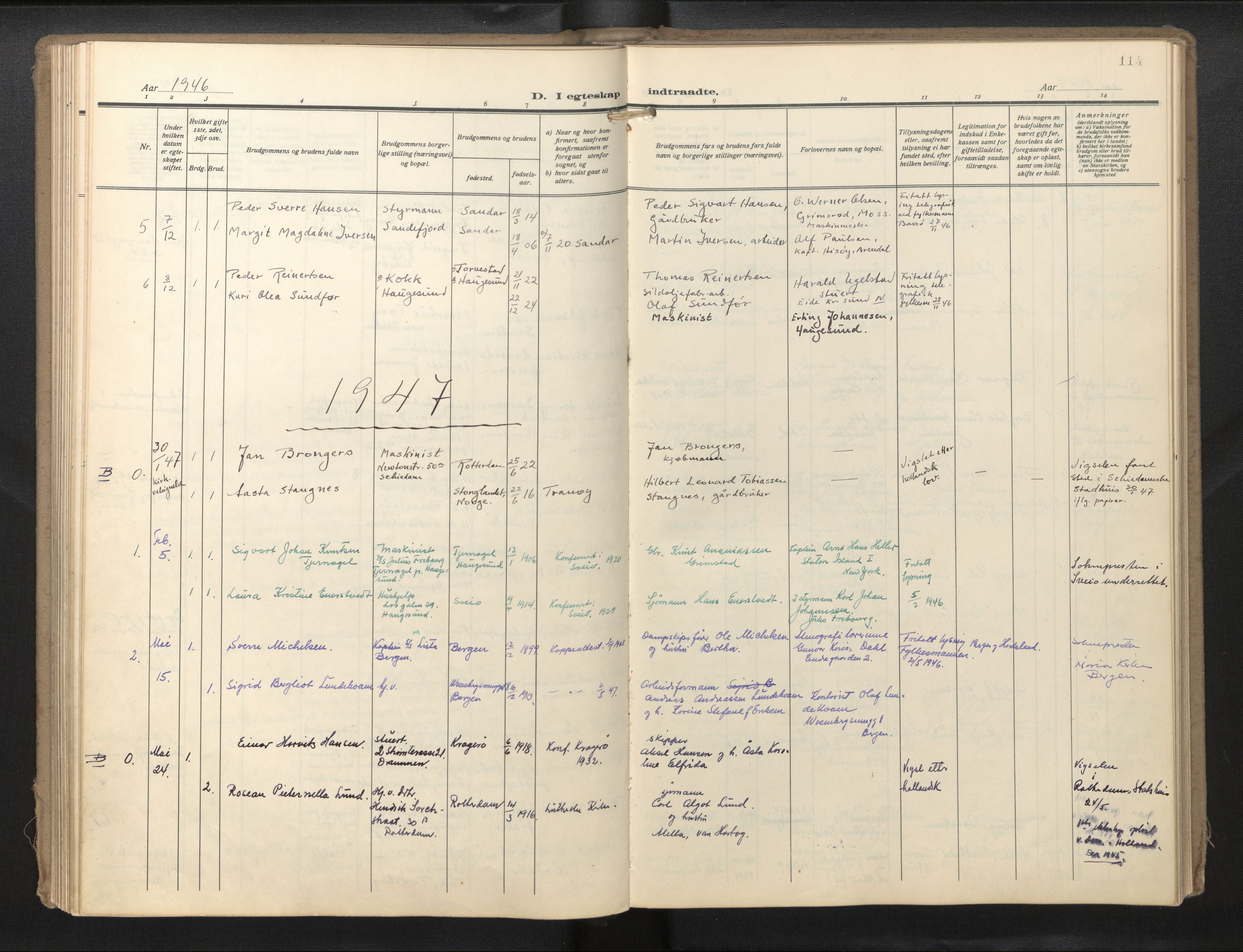 Den norske sjømannsmisjon i utlandet/Hollandske havner (Amsterdam-Rotterdam-Europort), AV/SAB-SAB/PA-0106/H/Ha/Haa/L0004: Parish register (official) no. A 4, 1928-1956, p. 113b-114a