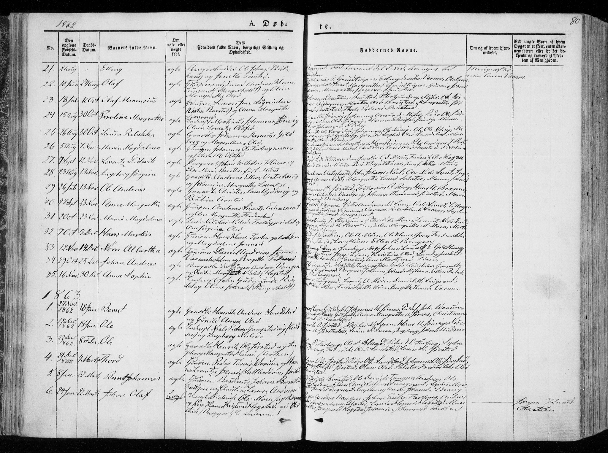 Ministerialprotokoller, klokkerbøker og fødselsregistre - Nord-Trøndelag, AV/SAT-A-1458/722/L0218: Parish register (official) no. 722A05, 1843-1868, p. 80