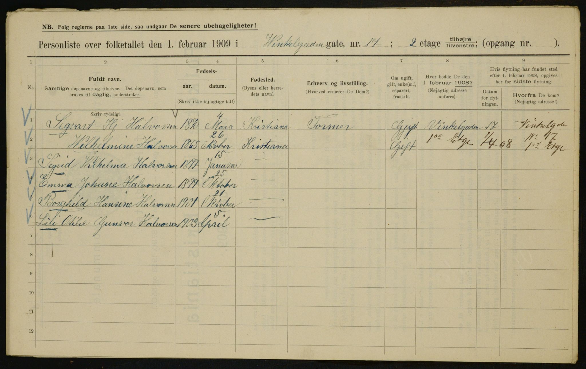 OBA, Municipal Census 1909 for Kristiania, 1909, p. 112720