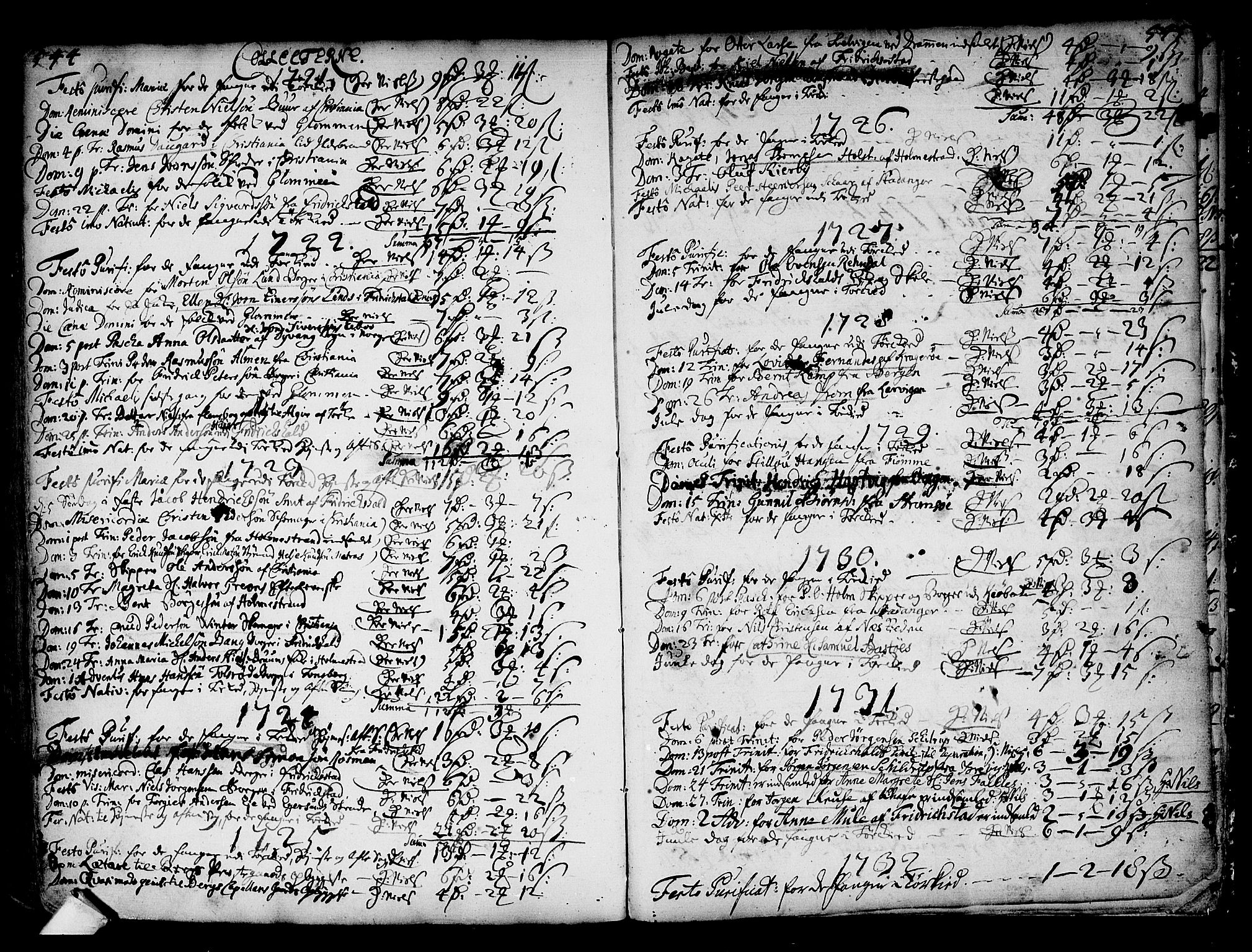 Kongsberg kirkebøker, AV/SAKO-A-22/F/Fa/L0002: Parish register (official) no. I 2, 1721-1743, p. 544-545