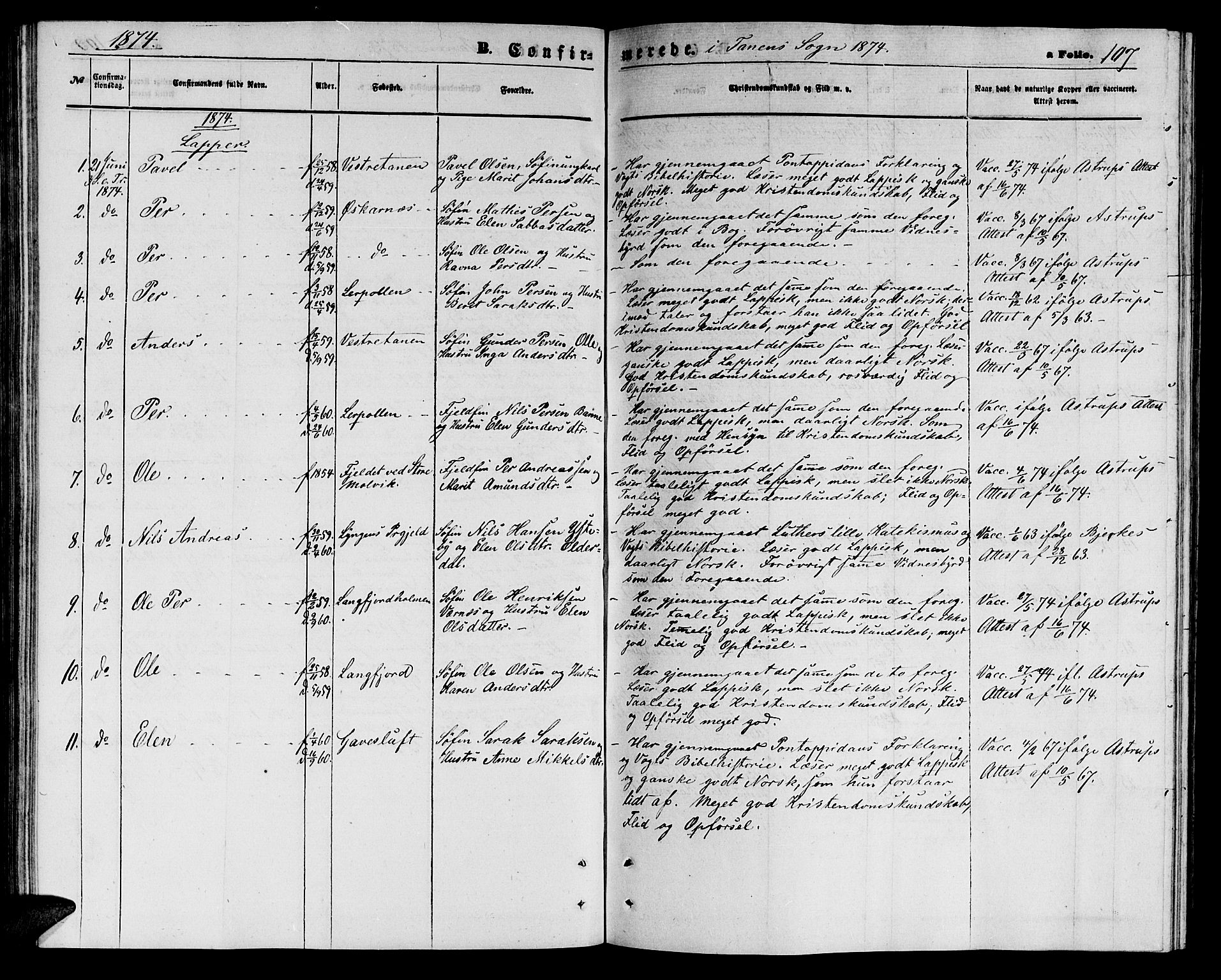 Tana sokneprestkontor, SATØ/S-1334/H/Hb/L0002klokker: Parish register (copy) no. 2 /1, 1866-1877, p. 107