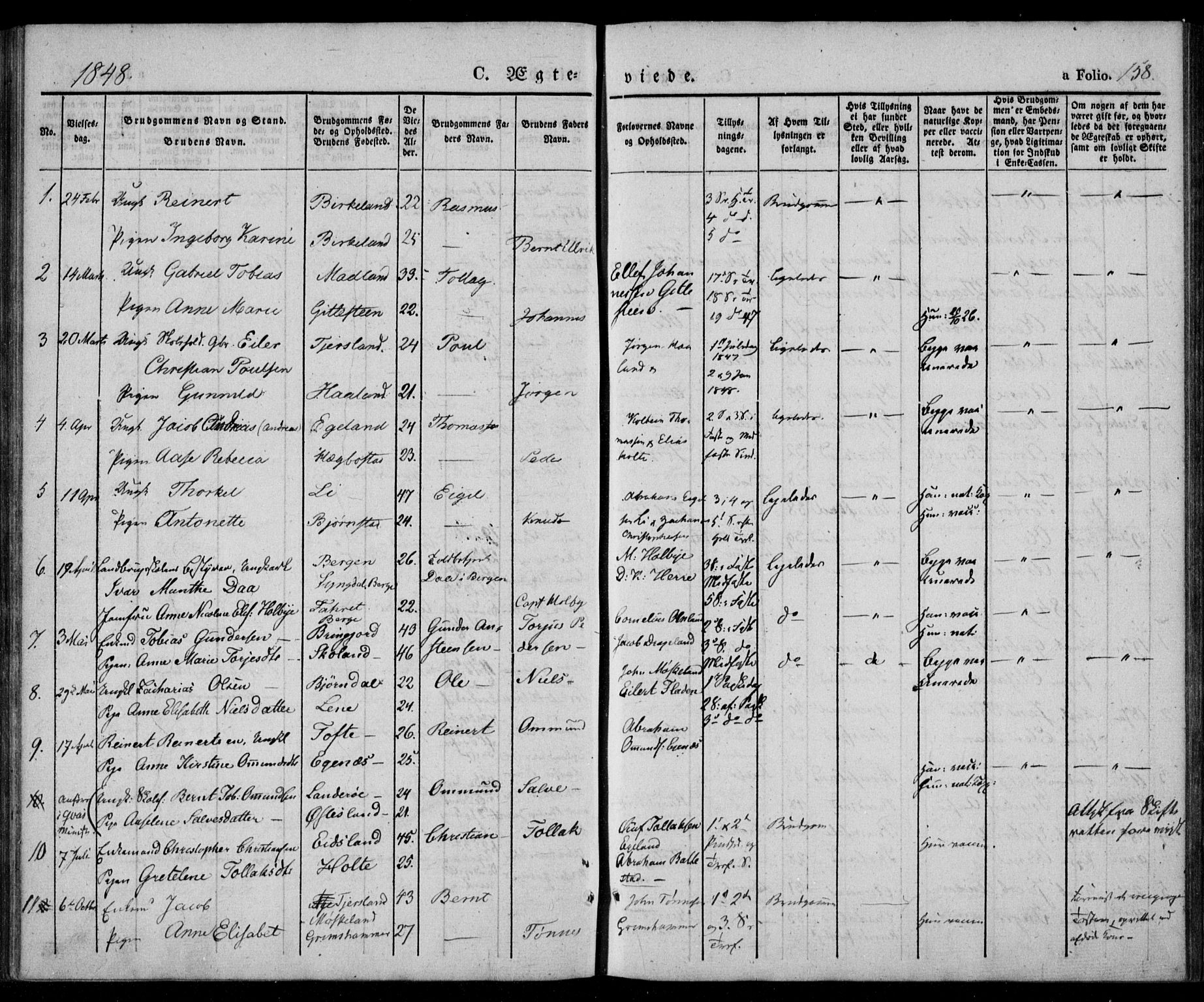 Lyngdal sokneprestkontor, AV/SAK-1111-0029/F/Fa/Fac/L0008: Parish register (official) no. A 8, 1837-1852, p. 158