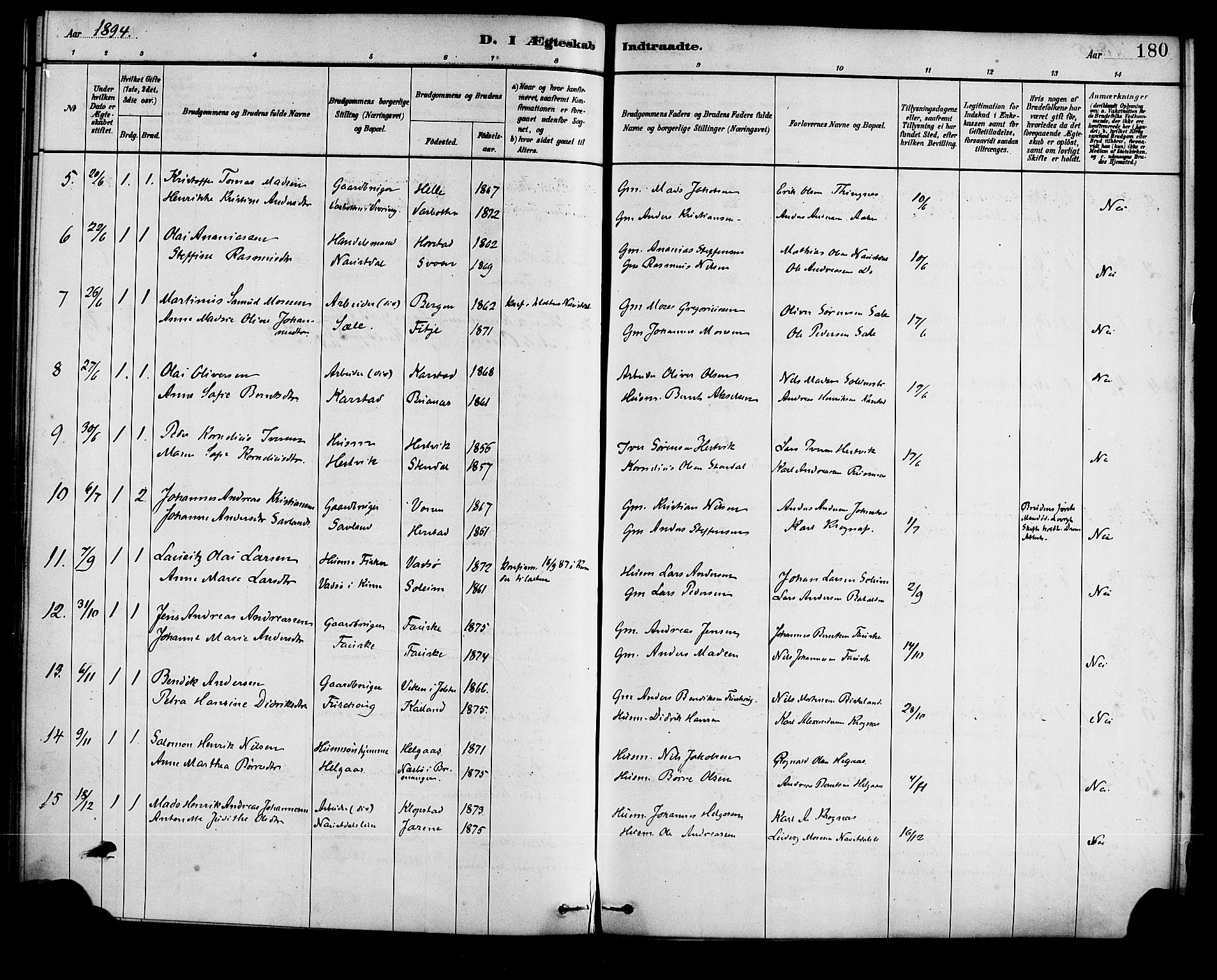 Førde sokneprestembete, SAB/A-79901/H/Haa/Haad/L0001: Parish register (official) no. D 1, 1881-1898, p. 180