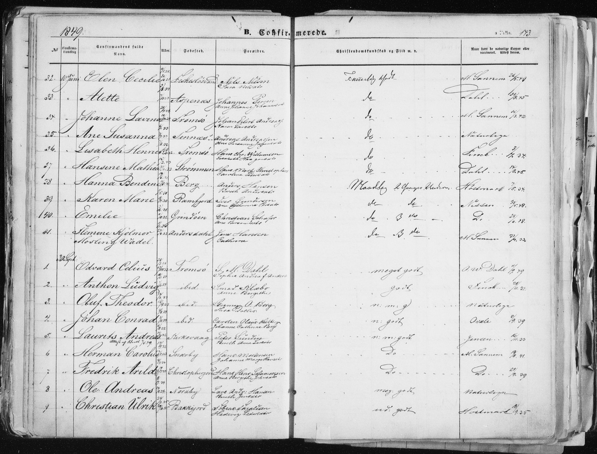 Tromsø sokneprestkontor/stiftsprosti/domprosti, AV/SATØ-S-1343/G/Ga/L0010kirke: Parish register (official) no. 10, 1848-1855, p. 143