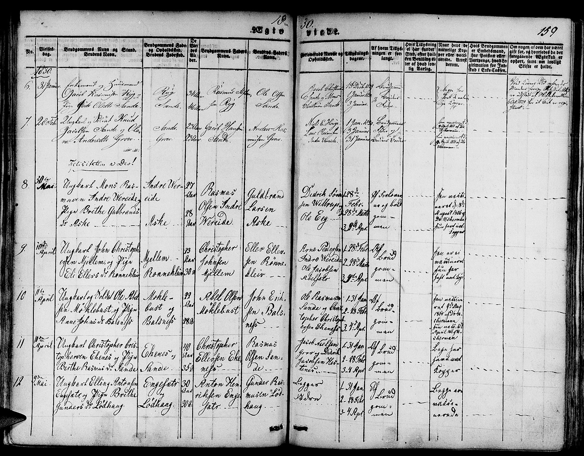 Gloppen sokneprestembete, SAB/A-80101/H/Haa/Haaa/L0007: Parish register (official) no. A 7, 1827-1837, p. 159