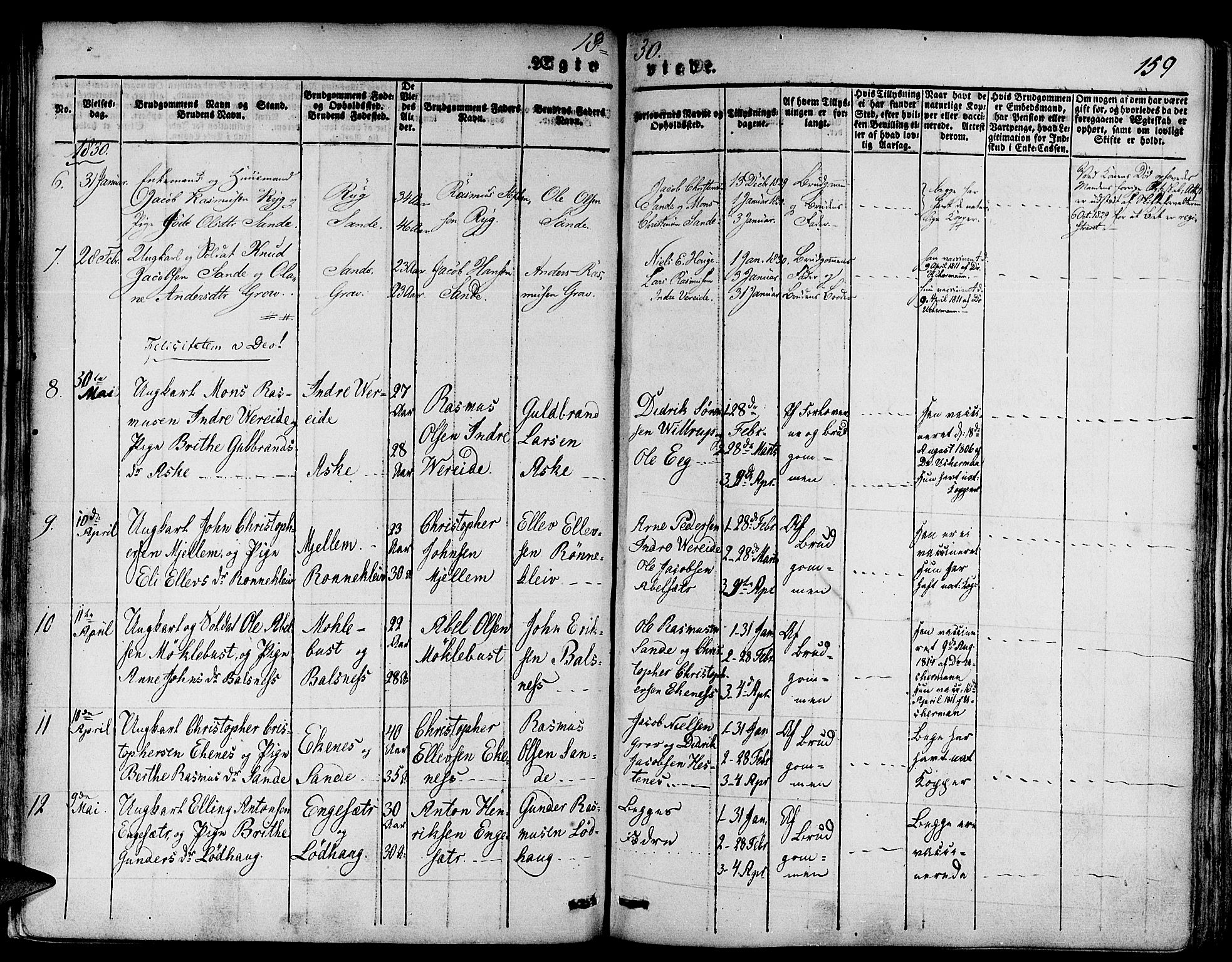 Gloppen sokneprestembete, AV/SAB-A-80101/H/Haa/Haaa/L0007: Parish register (official) no. A 7, 1827-1837, p. 159