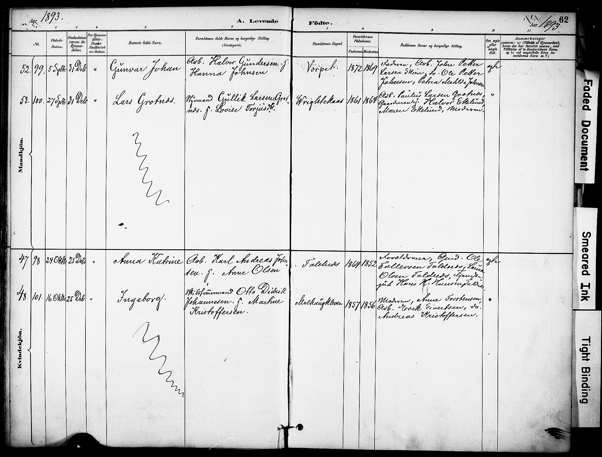 Solum kirkebøker, SAKO/A-306/F/Fa/L0010: Parish register (official) no. I 10, 1888-1898, p. 62