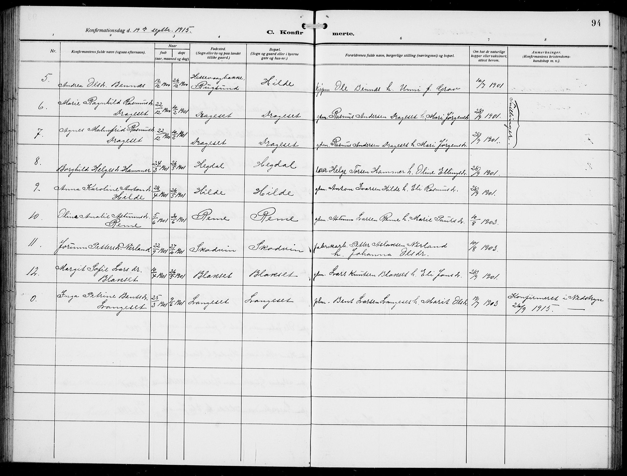 Innvik sokneprestembete, AV/SAB-A-80501: Parish register (copy) no. A 4, 1913-1936, p. 94