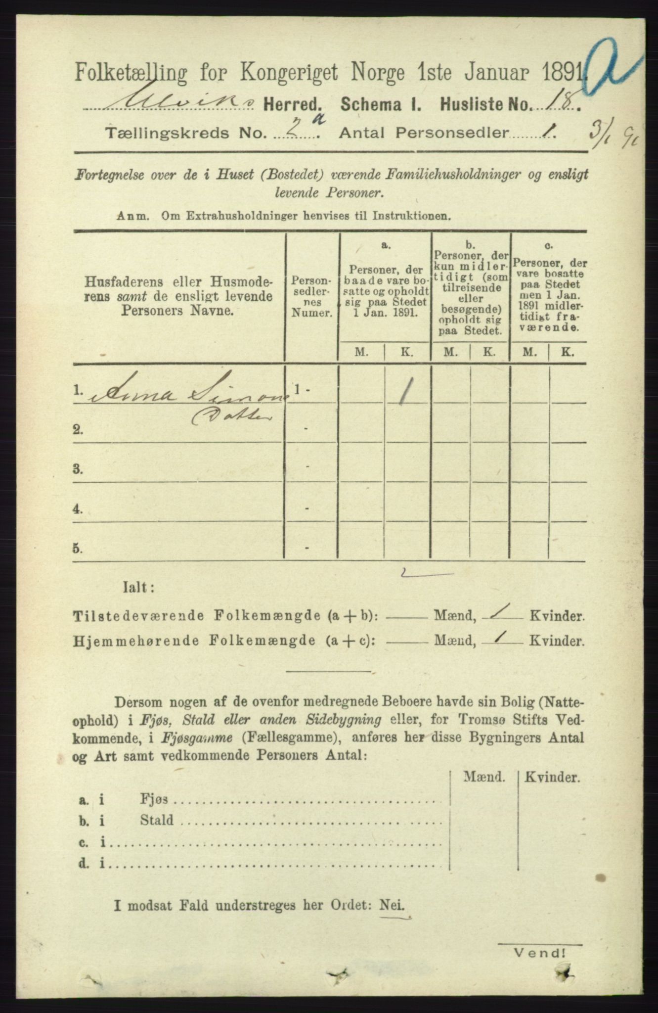 RA, 1891 census for 1233 Ulvik, 1891, p. 231