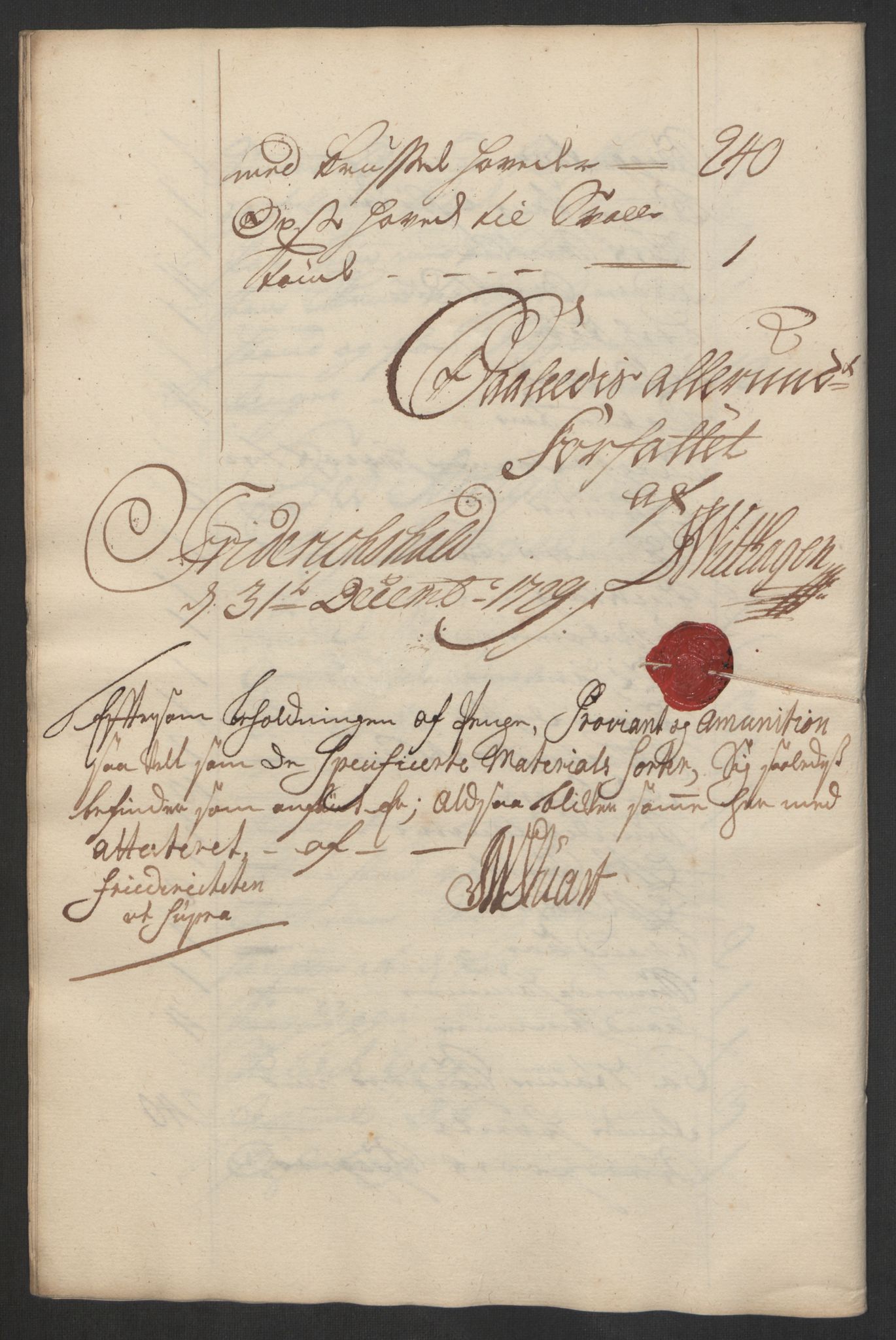 Kommanderende general (KG I) med Det norske krigsdirektorium, AV/RA-EA-5419/D/L0153: Fredriksten festning: Brev, inventarfortegnelser og regnskapsekstrakter, 1724-1729, p. 727