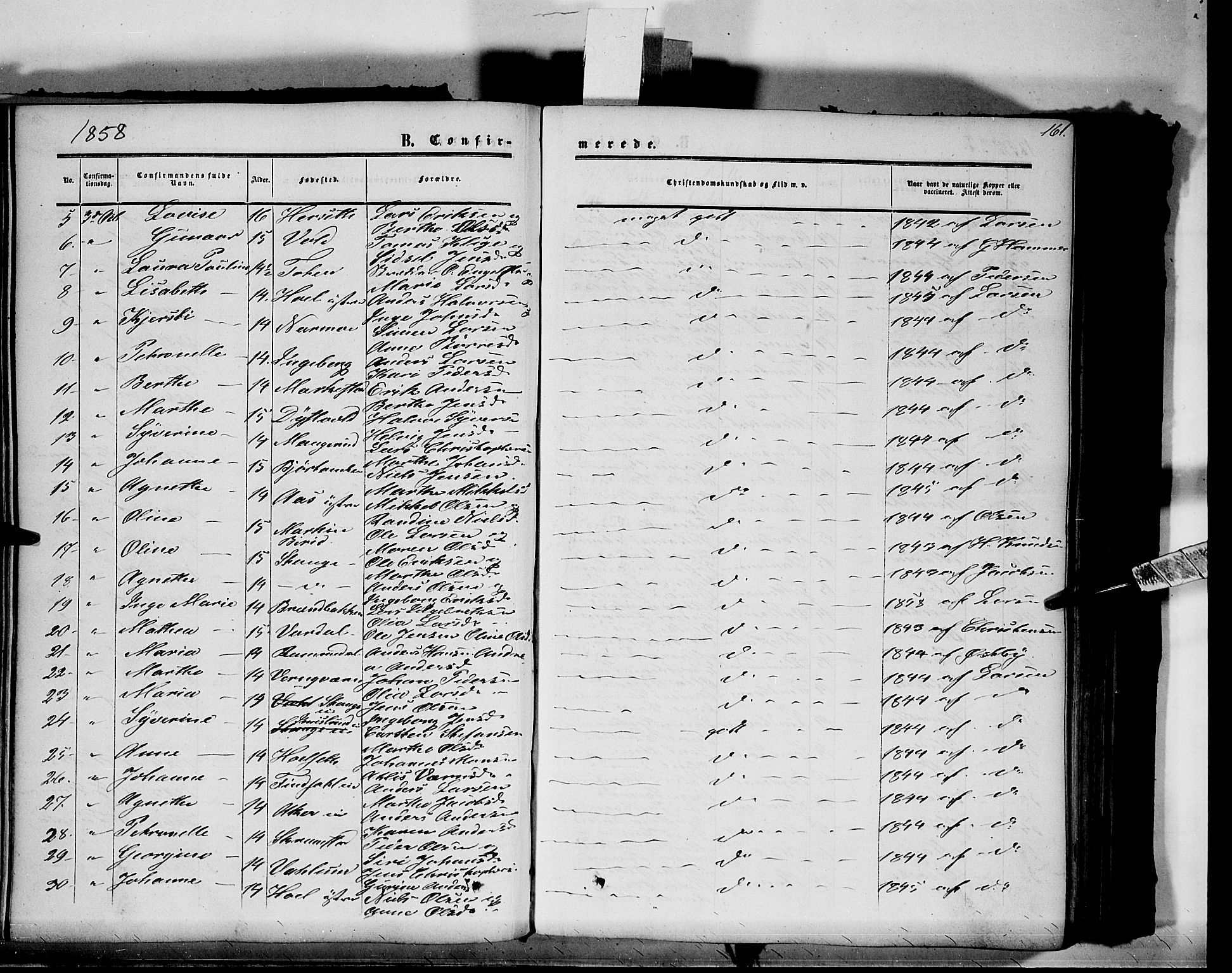 Vang prestekontor, Hedmark, AV/SAH-PREST-008/H/Ha/Haa/L0012: Parish register (official) no. 12, 1855-1870, p. 161