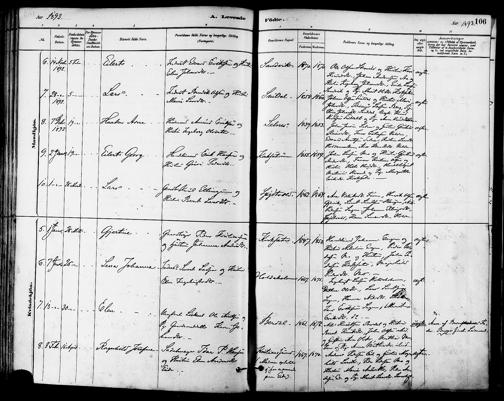 Ministerialprotokoller, klokkerbøker og fødselsregistre - Sør-Trøndelag, SAT/A-1456/630/L0496: Parish register (official) no. 630A09, 1879-1895, p. 106