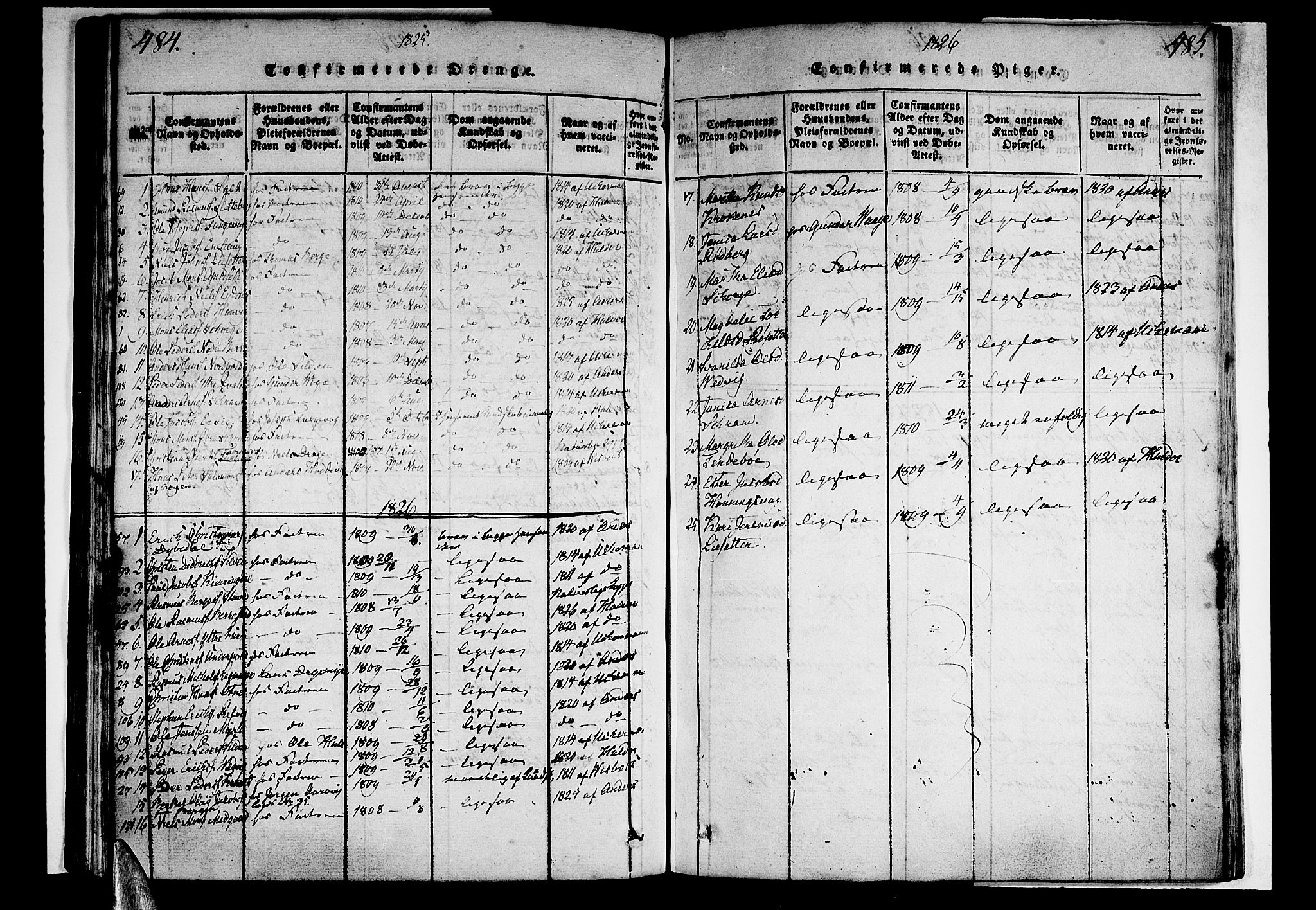 Selje sokneprestembete, SAB/A-99938/H/Ha/Haa/Haaa: Parish register (official) no. A 8, 1816-1828, p. 484-485