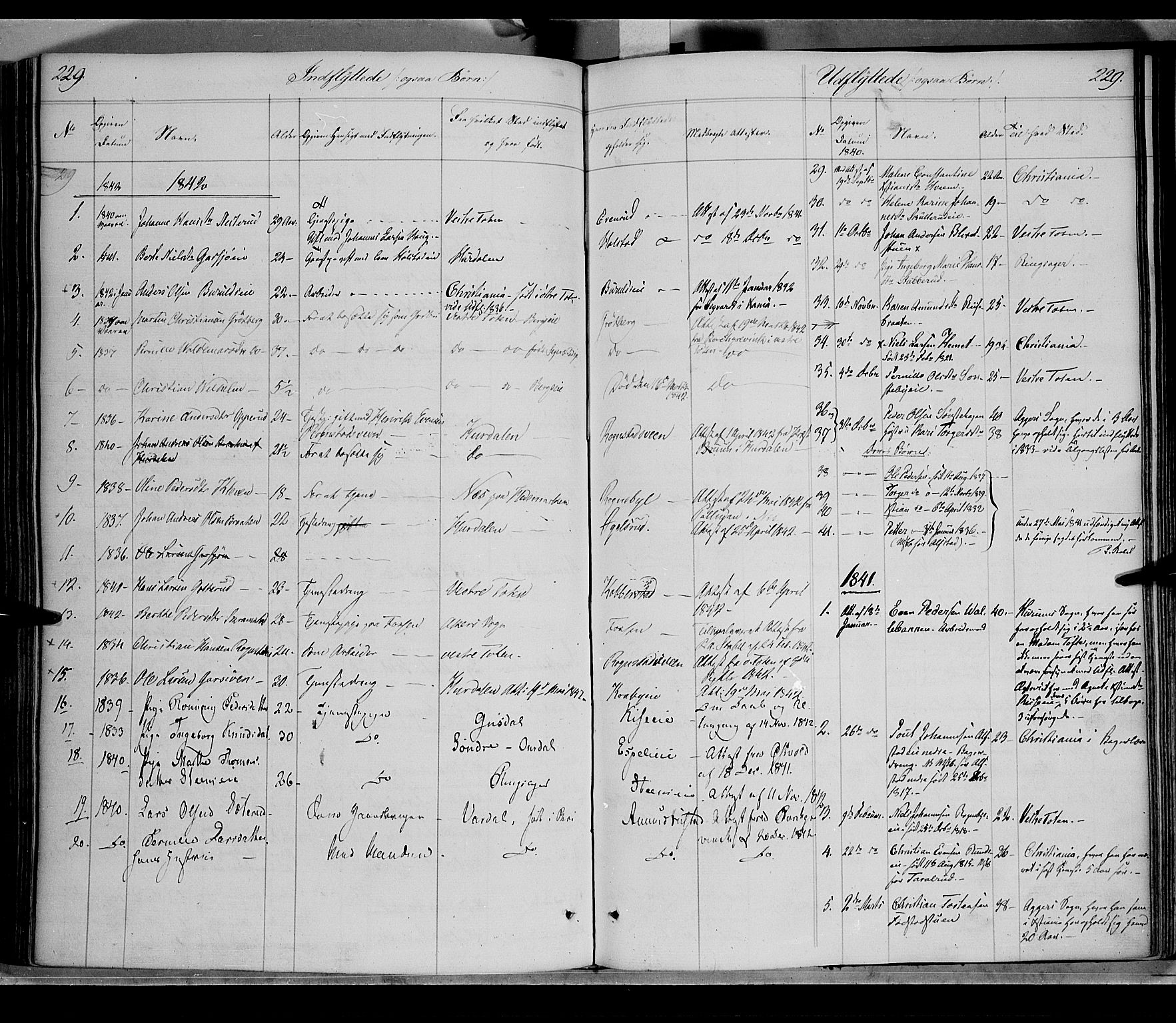 Østre Toten prestekontor, SAH/PREST-104/H/Ha/Haa/L0002: Parish register (official) no. 2, 1840-1847, p. 229