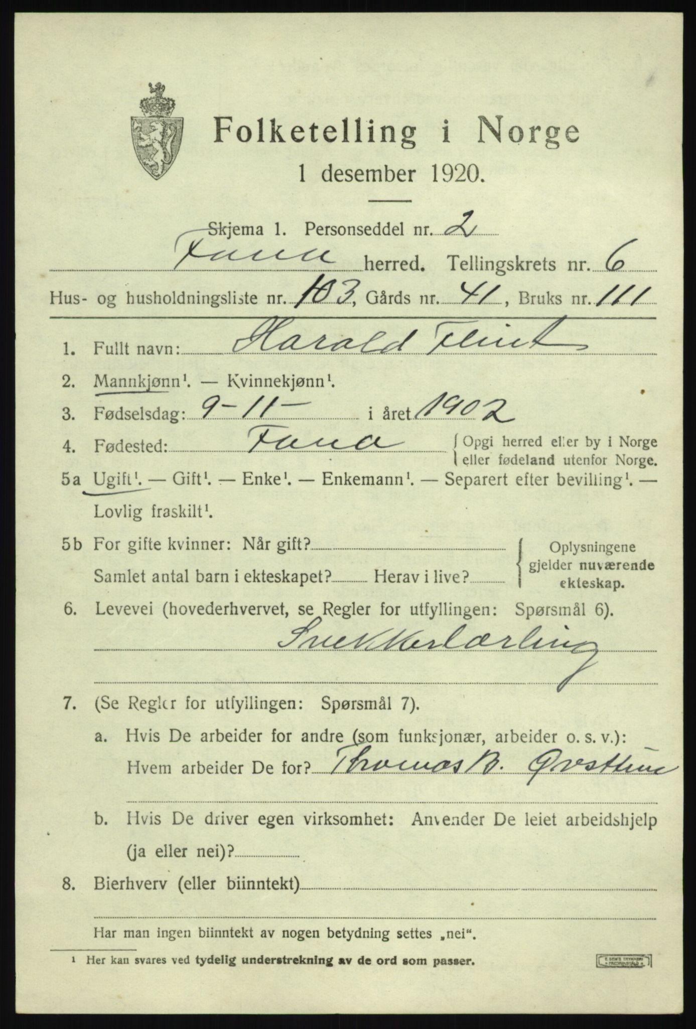 SAB, 1920 census for Fana, 1920, p. 12059