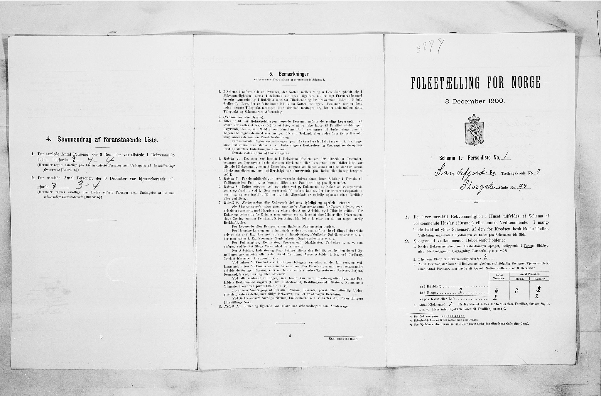 RA, 1900 census for Sandefjord, 1900, p. 1723