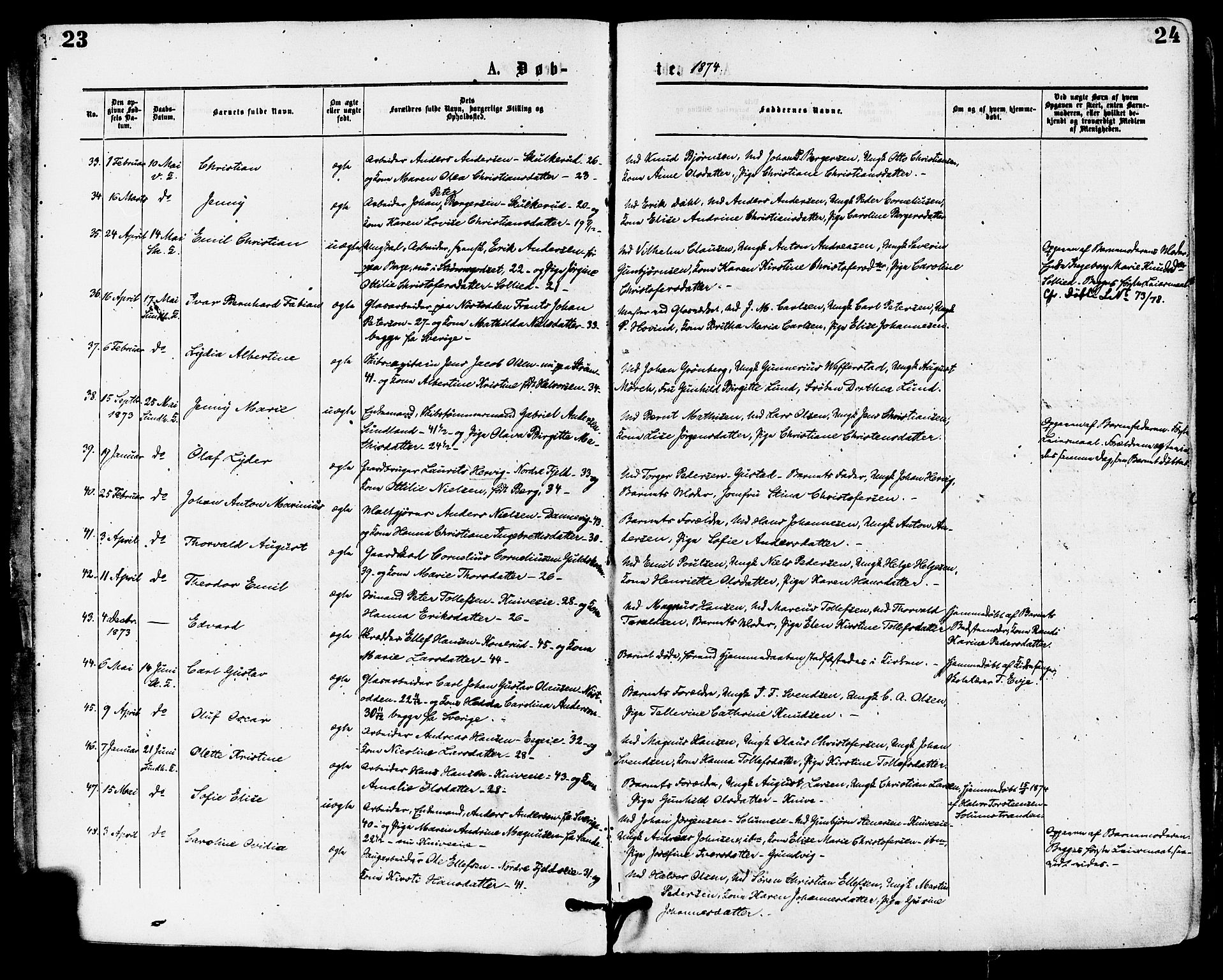 Skoger kirkebøker, AV/SAKO-A-59/F/Fa/L0005: Parish register (official) no. I 5, 1873-1884, p. 23-24