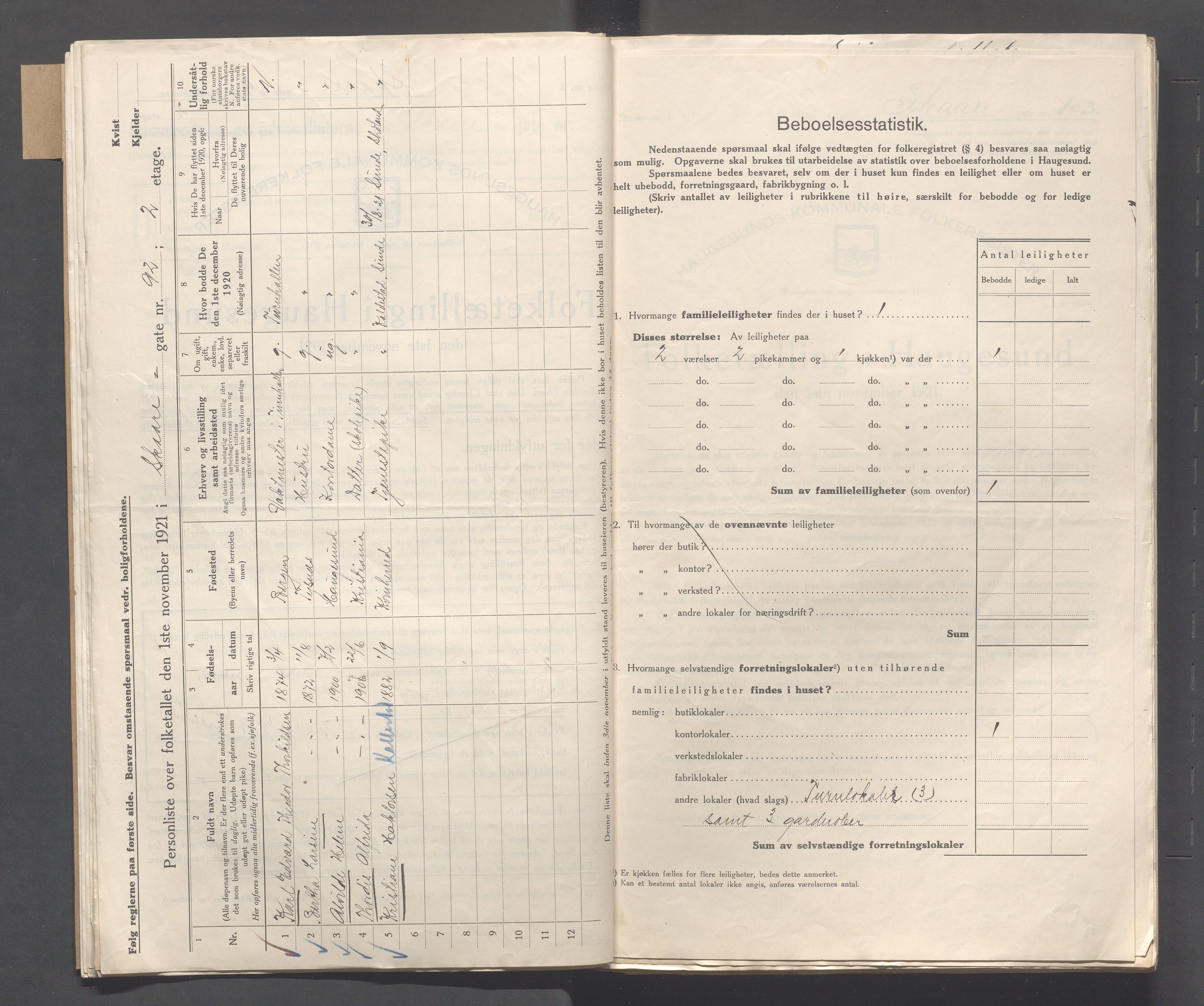 IKAR, Local census 1.11.1921 for Haugesund, 1921, p. 3626