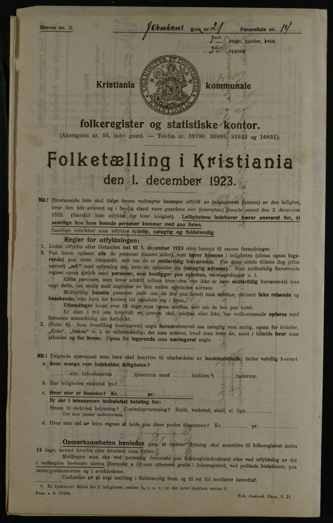 OBA, Municipal Census 1923 for Kristiania, 1923, p. 52554