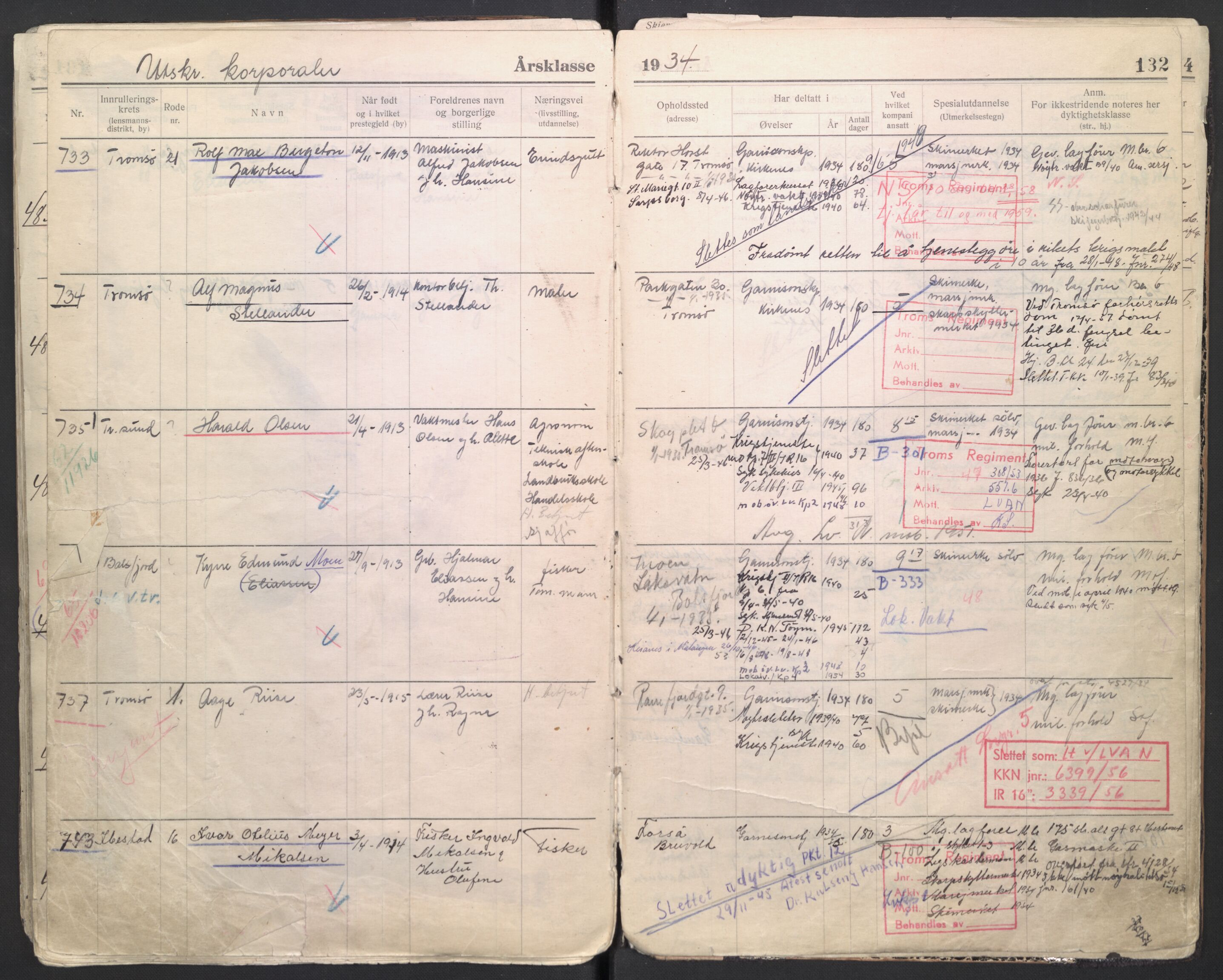 Forsvaret, Troms infanteriregiment nr. 16, AV/RA-RAFA-3146/P/Pa/L0006/0007: Ruller / Rulle for regimentets menige mannskaper, årsklasse 1934, 1934, p. 132