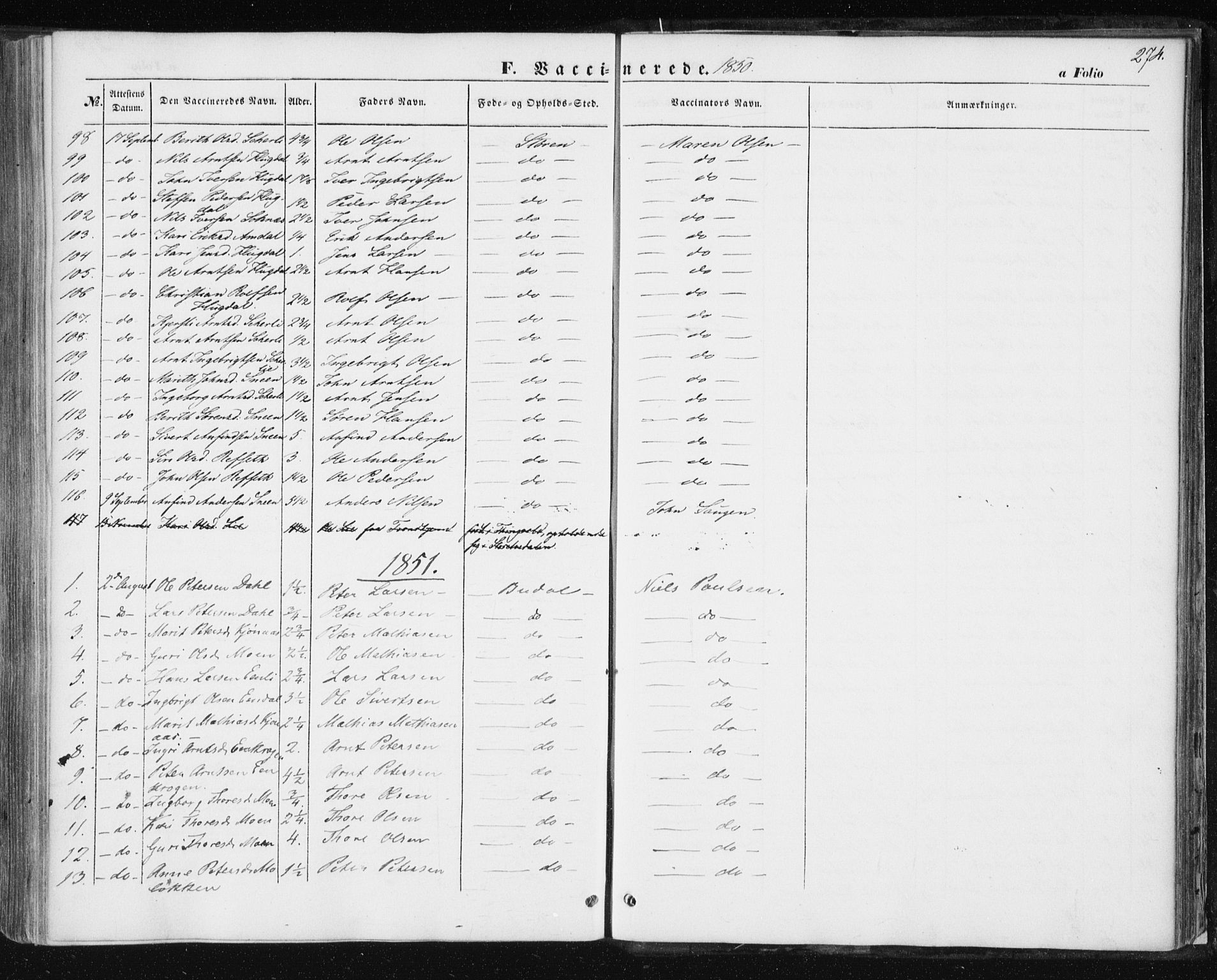 Ministerialprotokoller, klokkerbøker og fødselsregistre - Sør-Trøndelag, SAT/A-1456/687/L1000: Parish register (official) no. 687A06, 1848-1869, p. 274