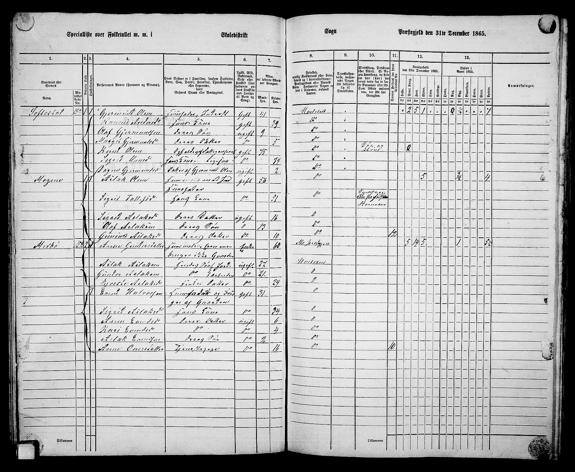 RA, 1865 census for Kviteseid, 1865, p. 45