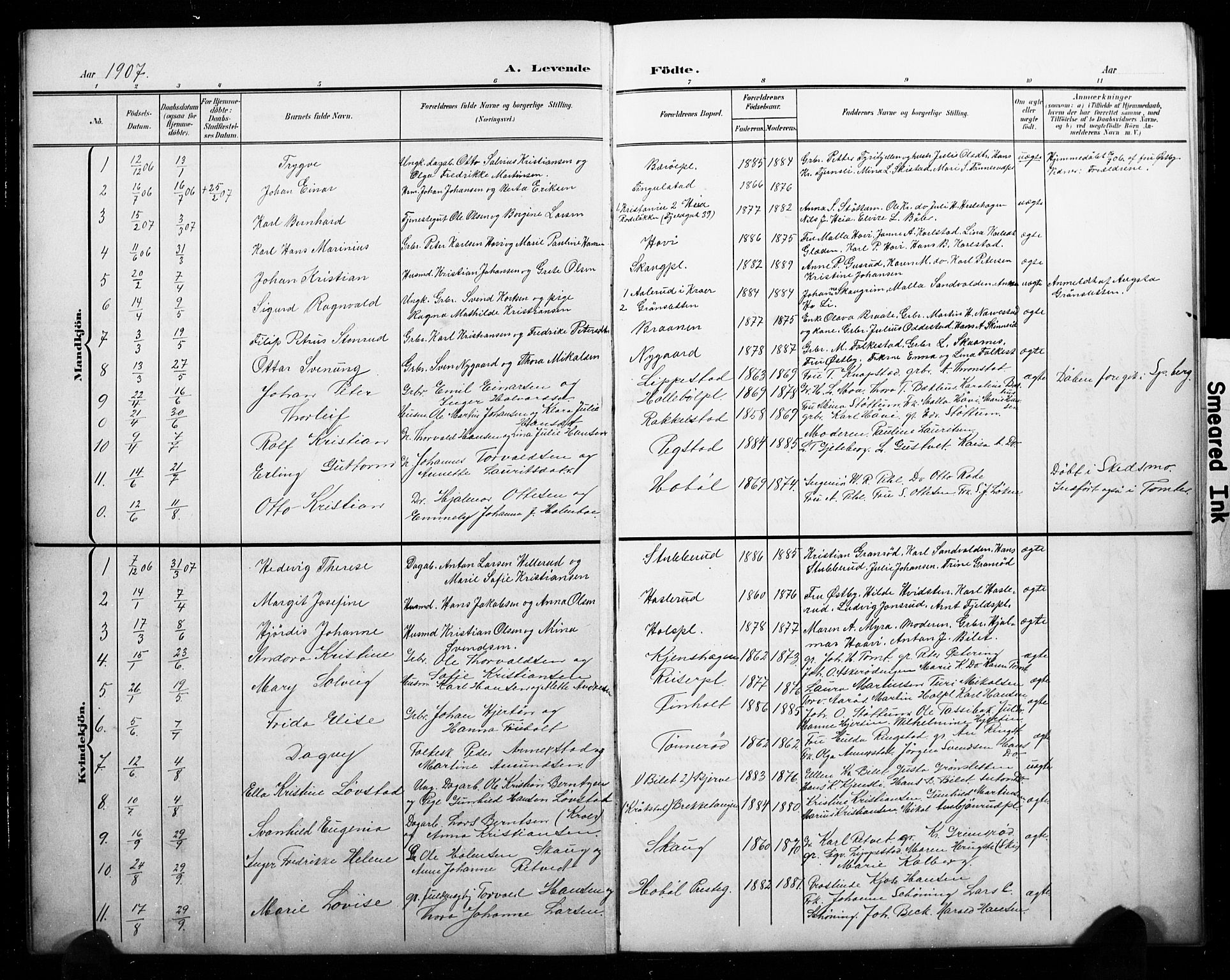 Hobøl prestekontor Kirkebøker, AV/SAO-A-2002/G/Gb/L0001: Parish register (copy) no. II 1, 1905-1929