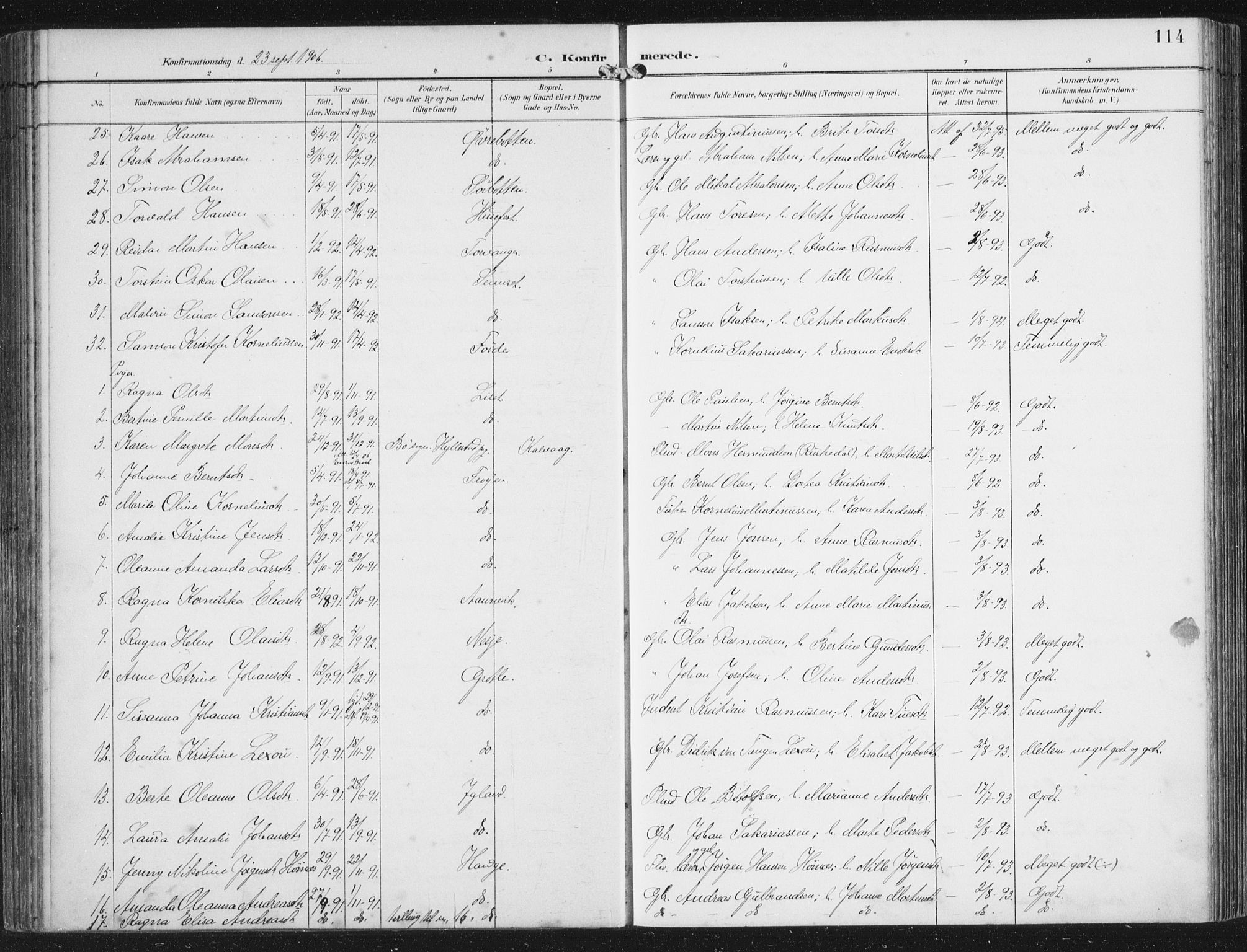 Bremanger sokneprestembete, AV/SAB-A-82201/H/Haa/Haab/L0002: Parish register (official) no. B  2, 1896-1908, p. 114