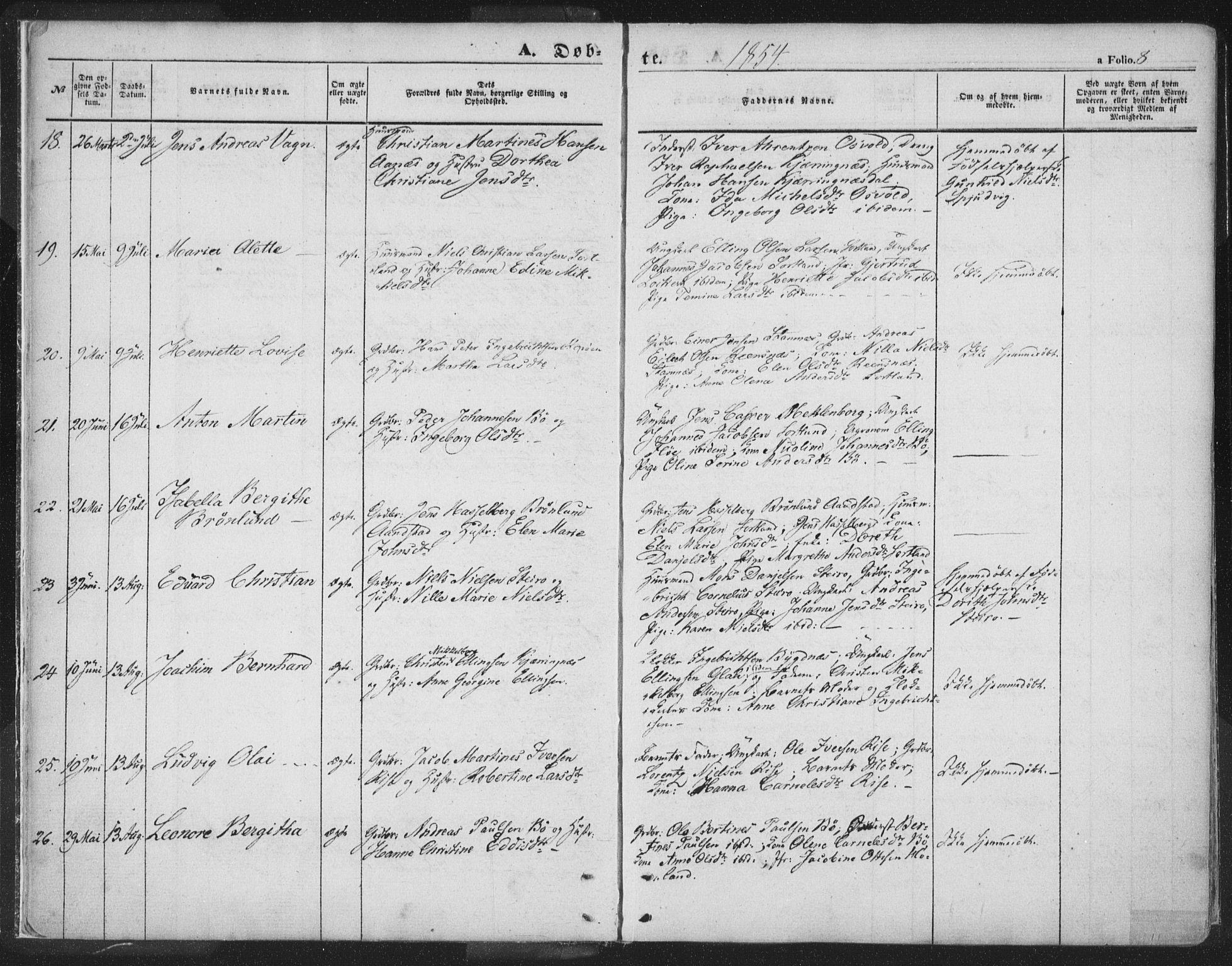 Ministerialprotokoller, klokkerbøker og fødselsregistre - Nordland, AV/SAT-A-1459/895/L1369: Parish register (official) no. 895A04, 1852-1872, p. 8