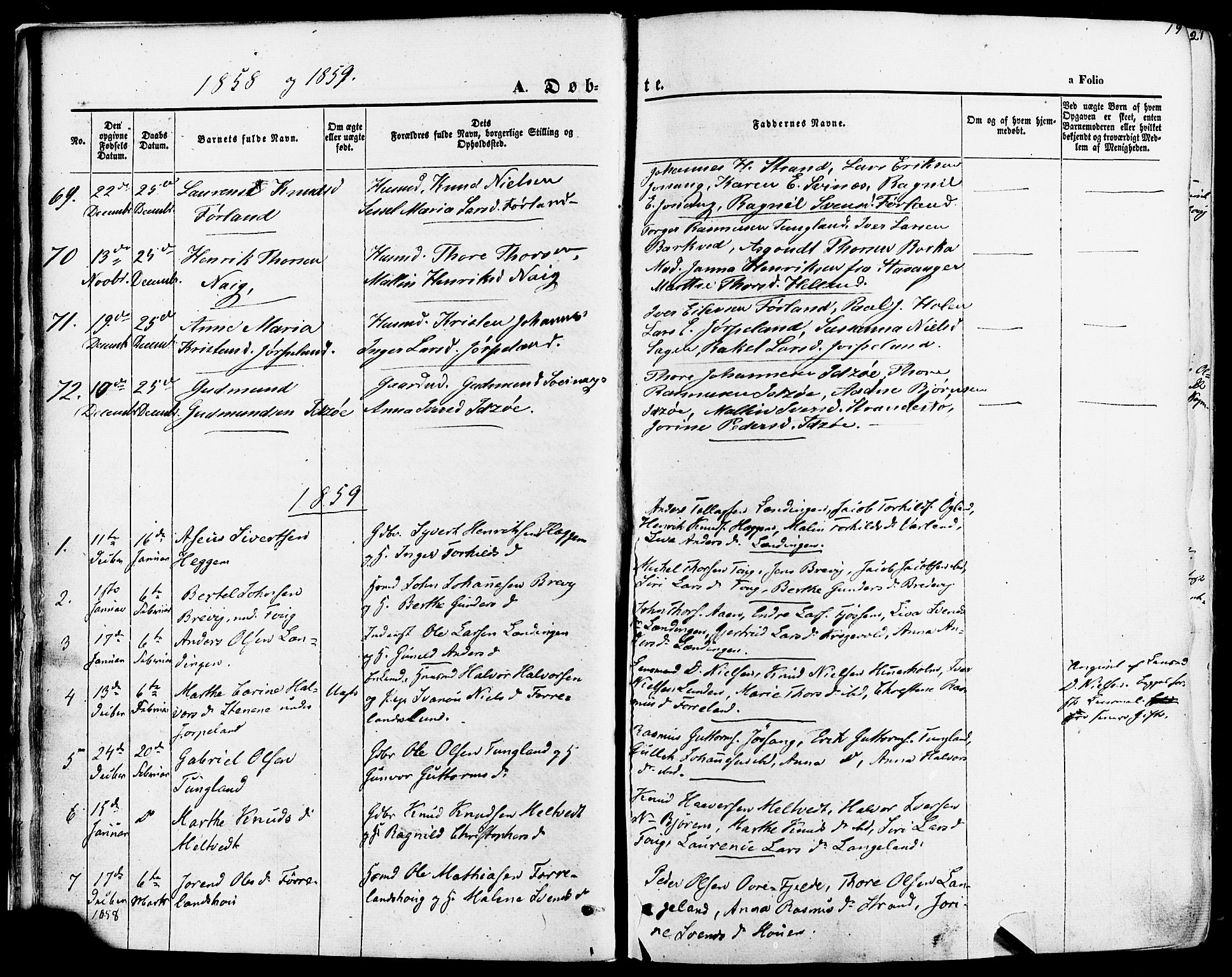 Strand sokneprestkontor, SAST/A-101828/H/Ha/Haa/L0007: Parish register (official) no. A 7, 1855-1881, p. 19