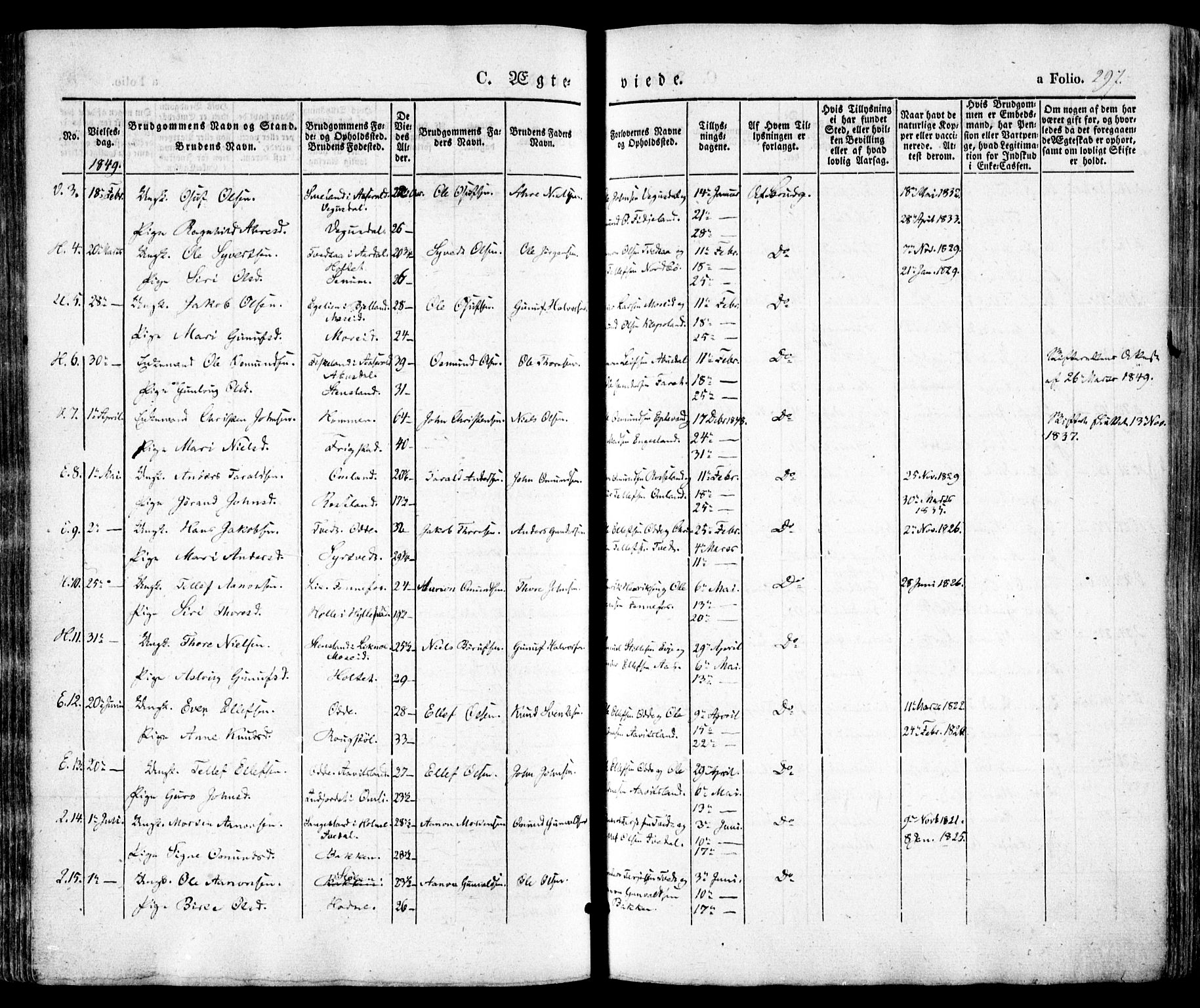 Evje sokneprestkontor, AV/SAK-1111-0008/F/Fa/Faa/L0005: Parish register (official) no. A 5, 1843-1865, p. 297