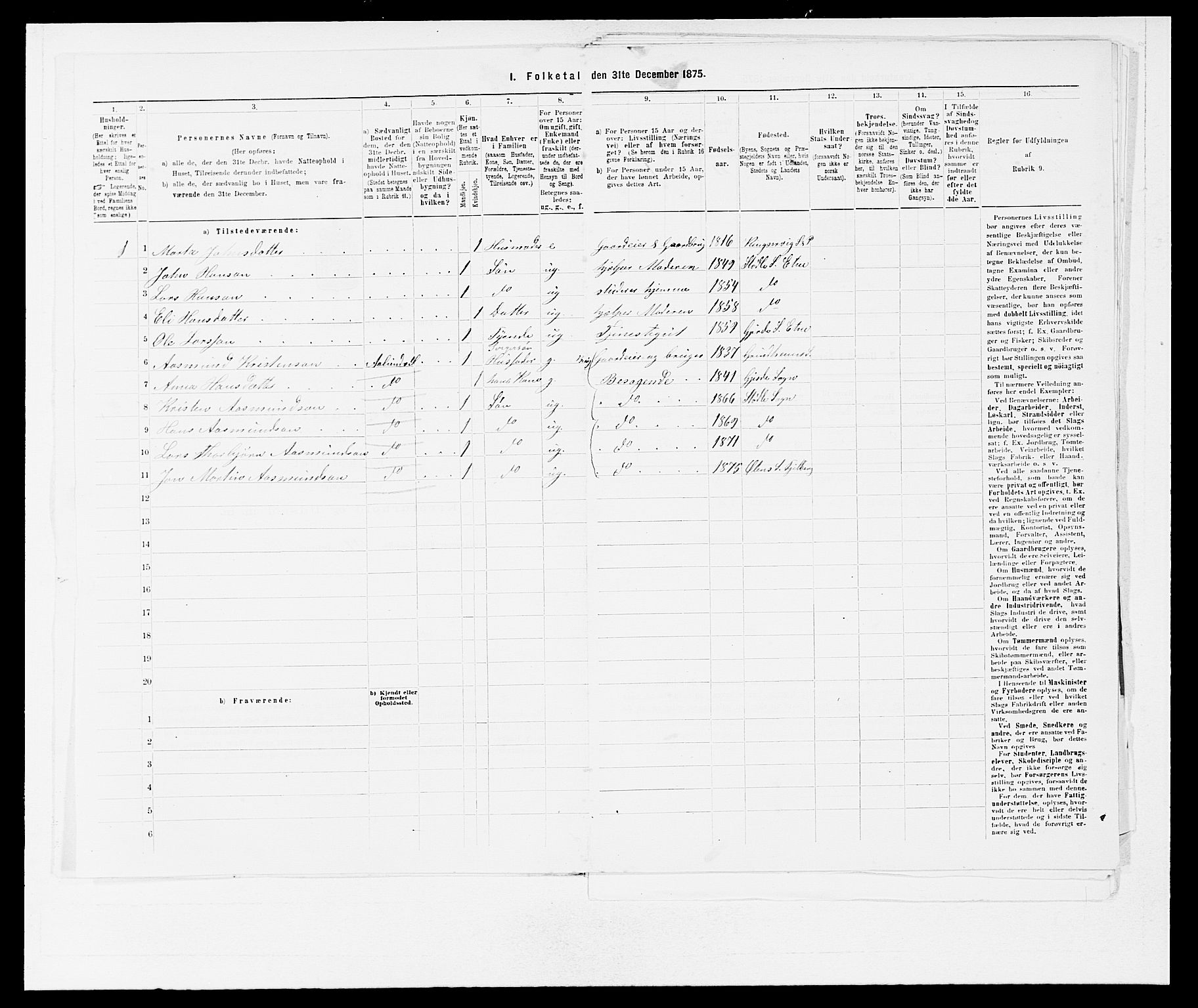 SAB, 1875 census for 1211P Etne, 1875, p. 595