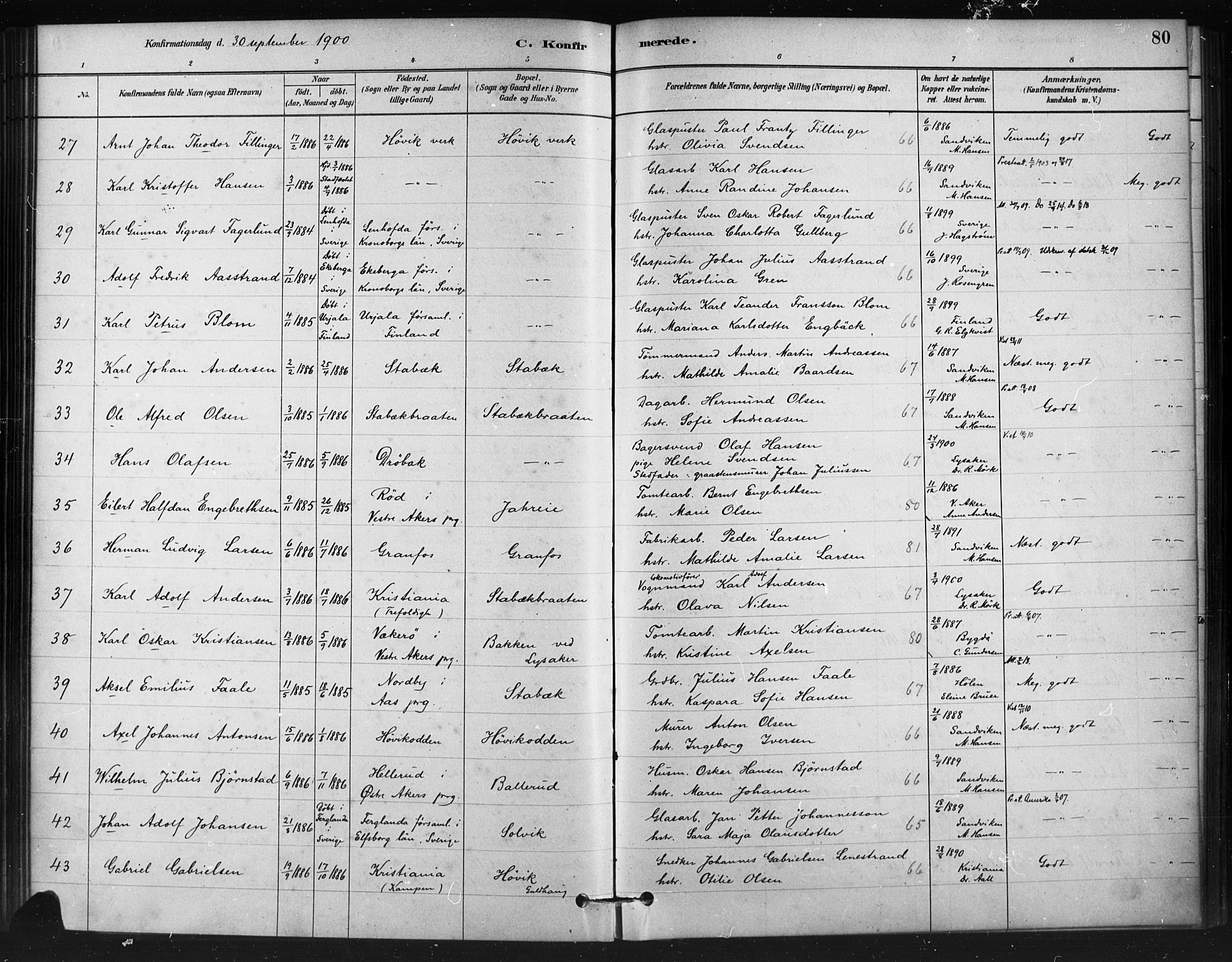 Asker prestekontor Kirkebøker, SAO/A-10256a/F/Fc/L0002: Parish register (official) no. III 2, 1879-1904, p. 80