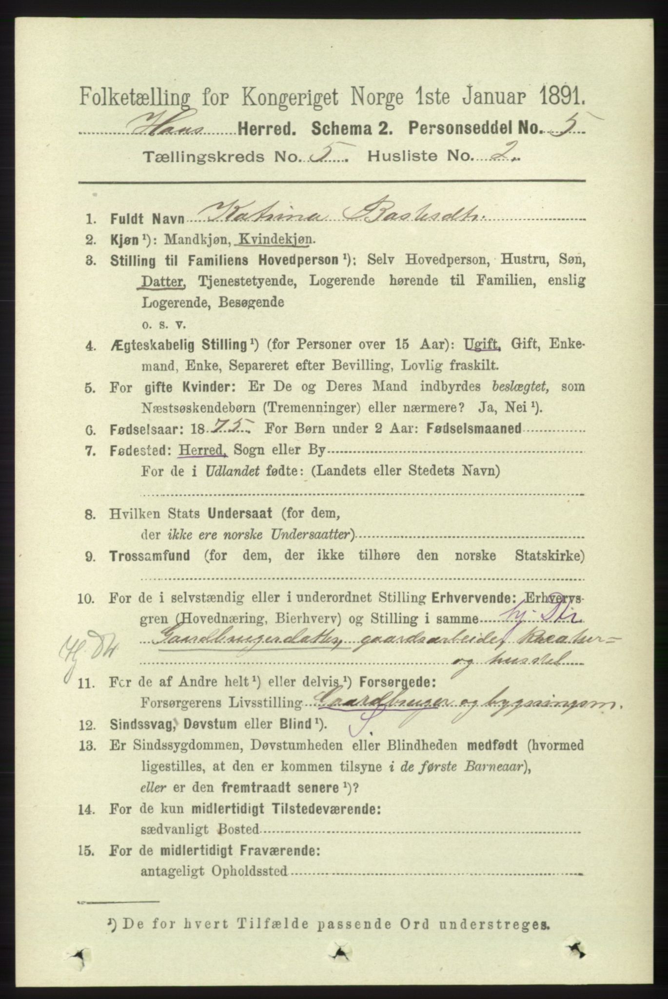 RA, 1891 census for 1250 Haus, 1891, p. 1835