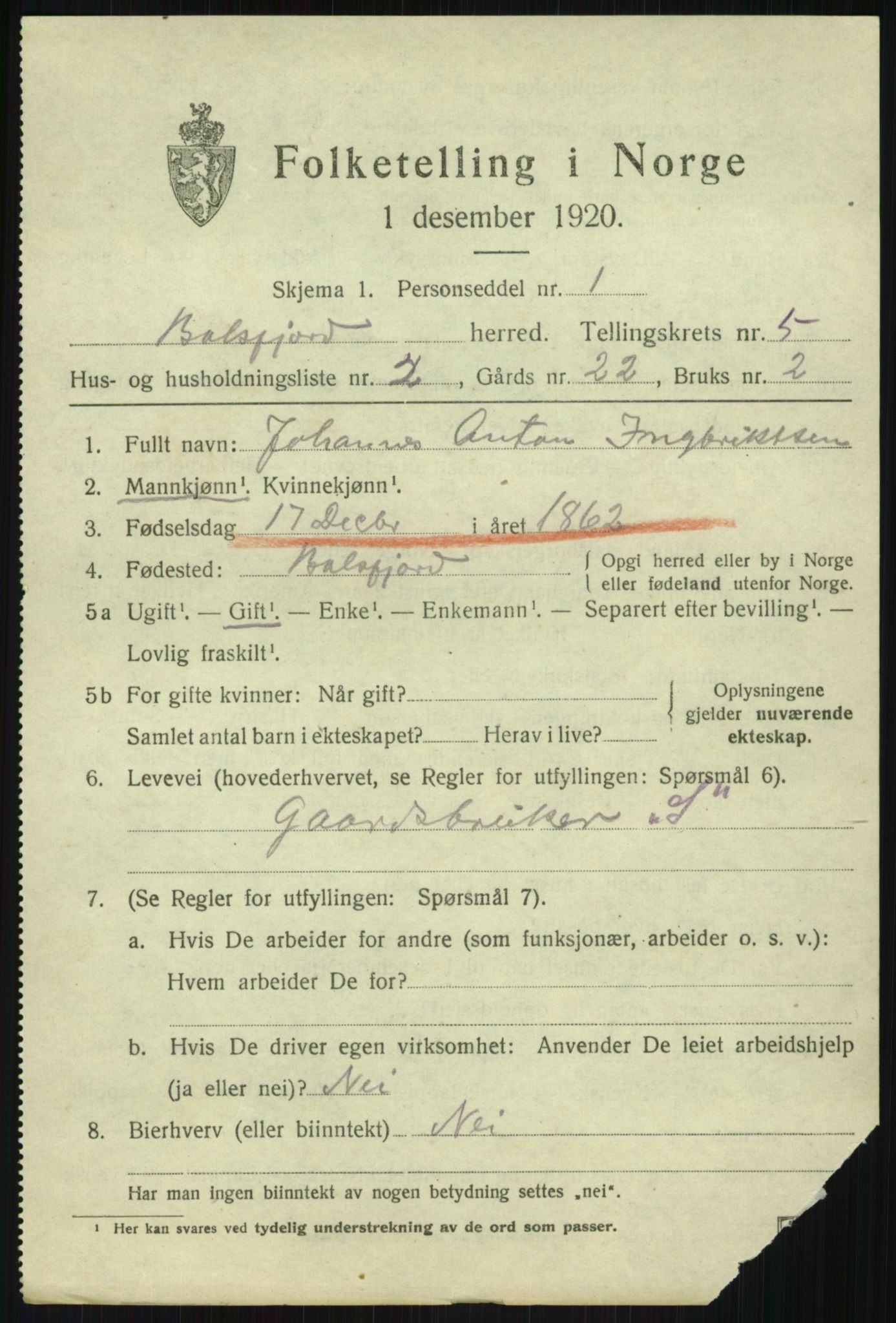 SATØ, 1920 census for Balsfjord, 1920, p. 3114