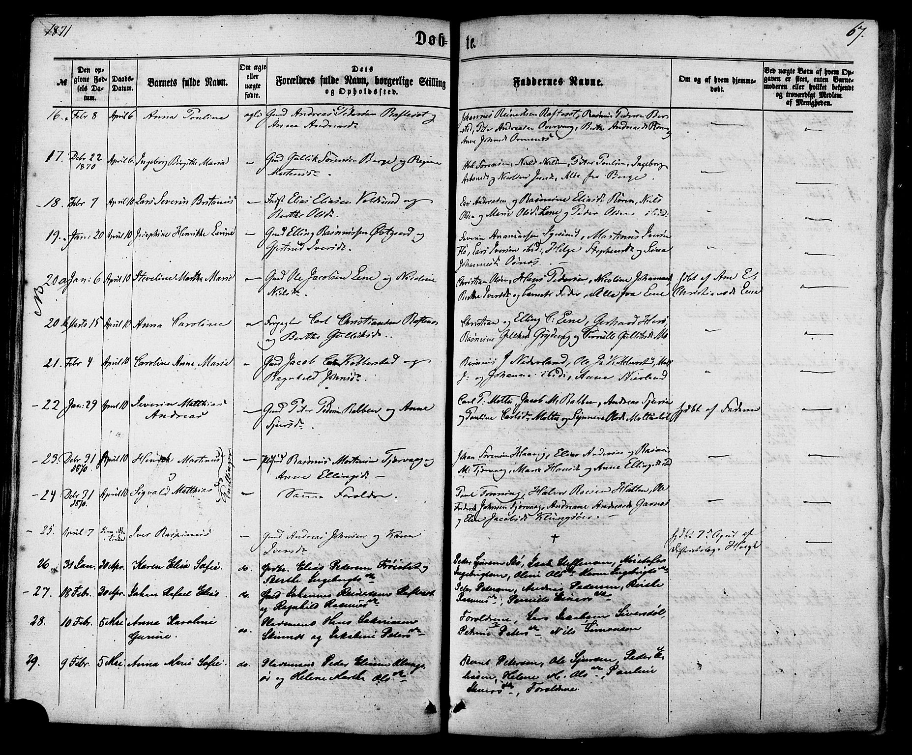 Ministerialprotokoller, klokkerbøker og fødselsregistre - Møre og Romsdal, SAT/A-1454/507/L0071: Parish register (official) no. 507A06, 1863-1878, p. 67