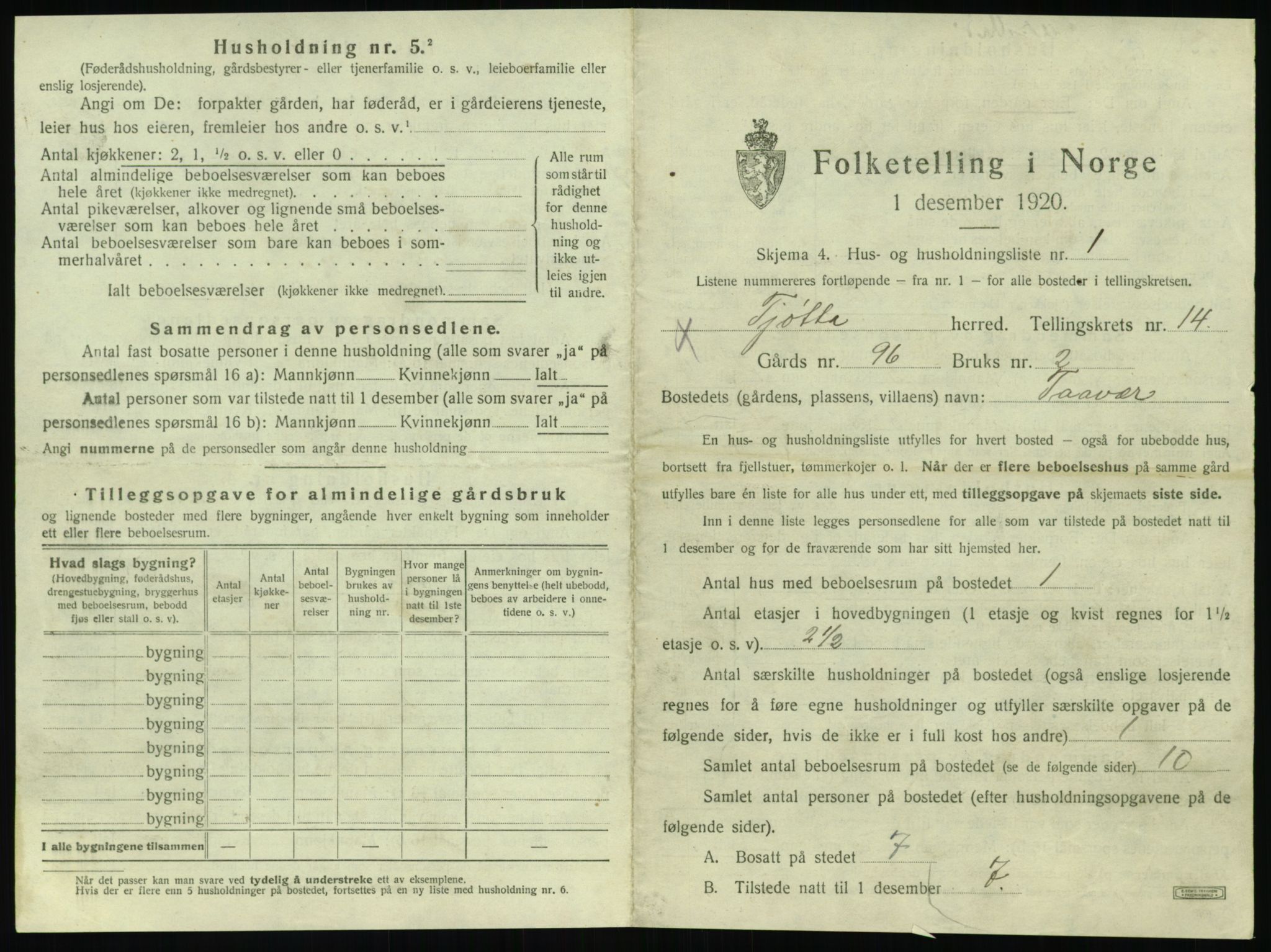 SAT, 1920 census for Tjøtta, 1920, p. 801