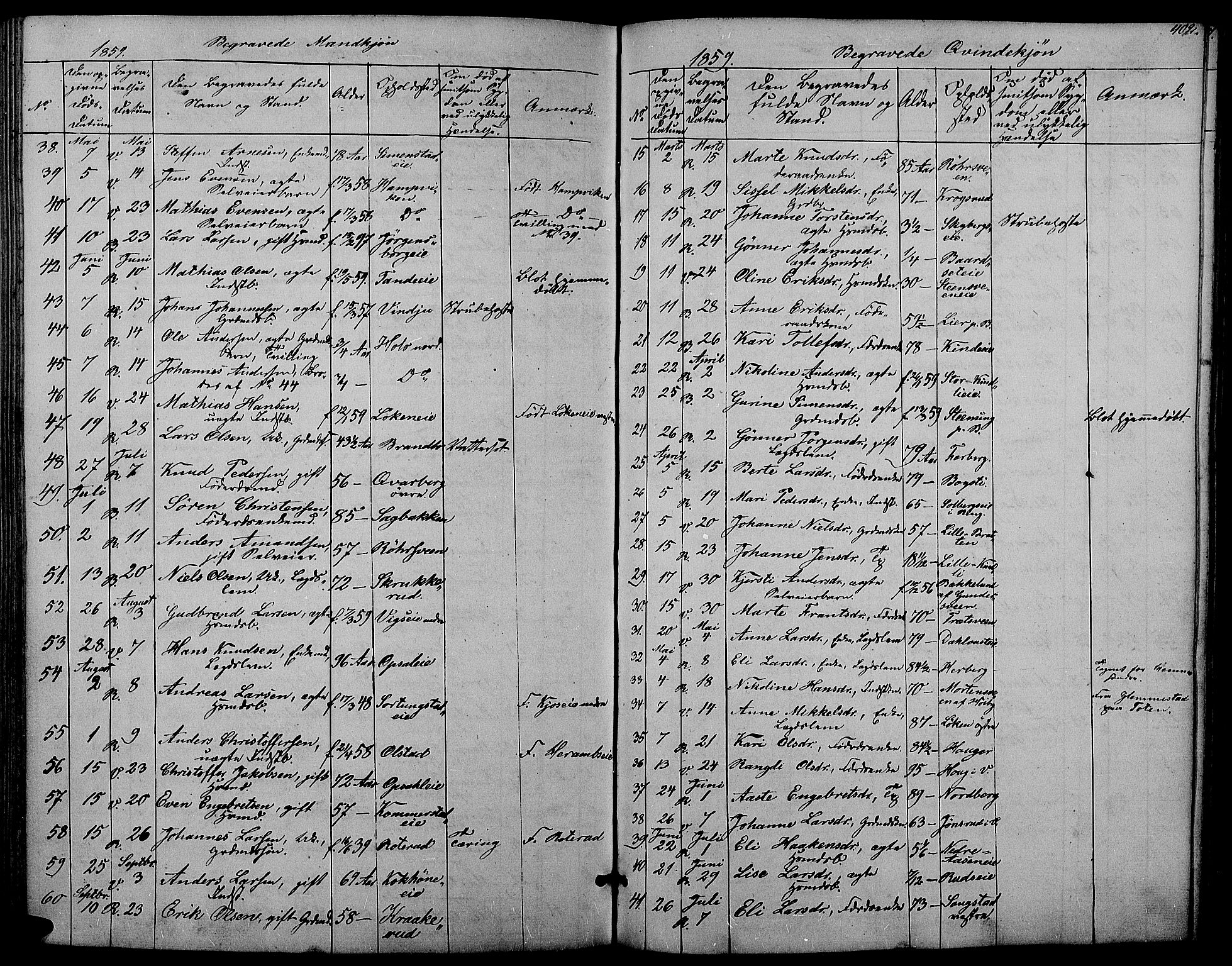 Ringsaker prestekontor, AV/SAH-PREST-014/L/La/L0006: Parish register (copy) no. 6, 1851-1860, p. 402