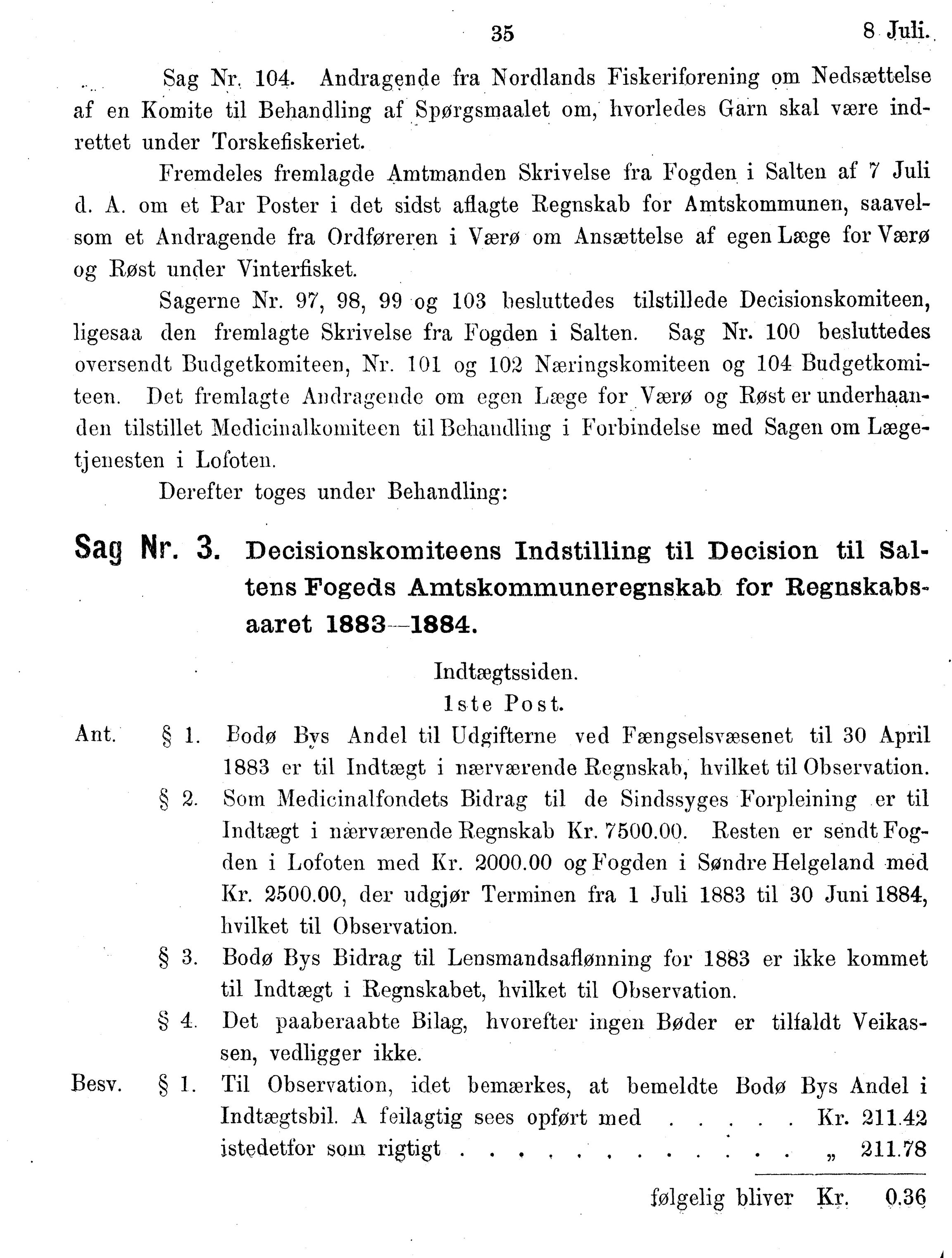 Nordland Fylkeskommune. Fylkestinget, AIN/NFK-17/176/A/Ac/L0014: Fylkestingsforhandlinger 1881-1885, 1881-1885