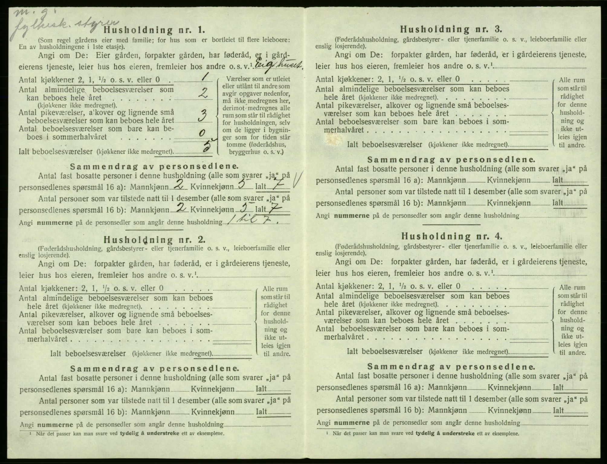 SAB, 1920 census for Fitjar, 1920, p. 825