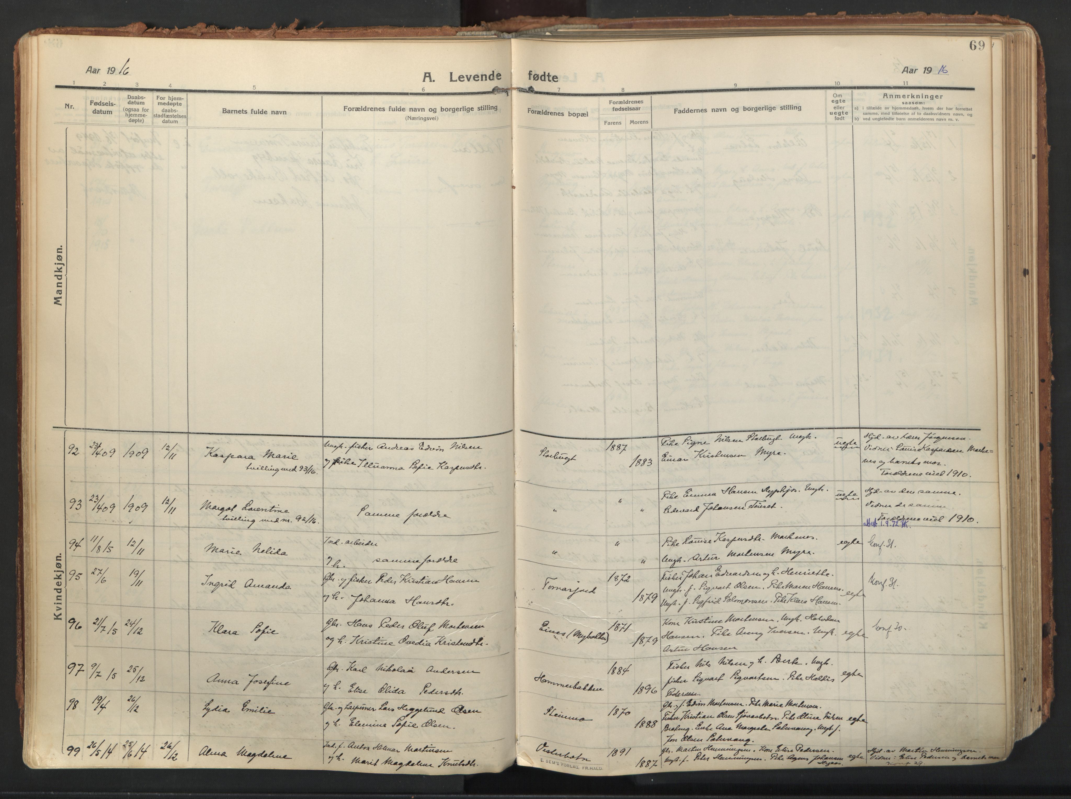 Balsfjord sokneprestembete, AV/SATØ-S-1303/G/Gaa/L0009kirke: Parish register (official) no. 9, 1909-1921, p. 69