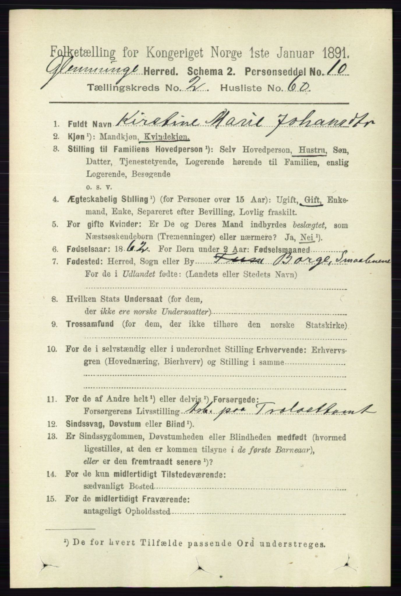 RA, 1891 census for 0132 Glemmen, 1891, p. 1038